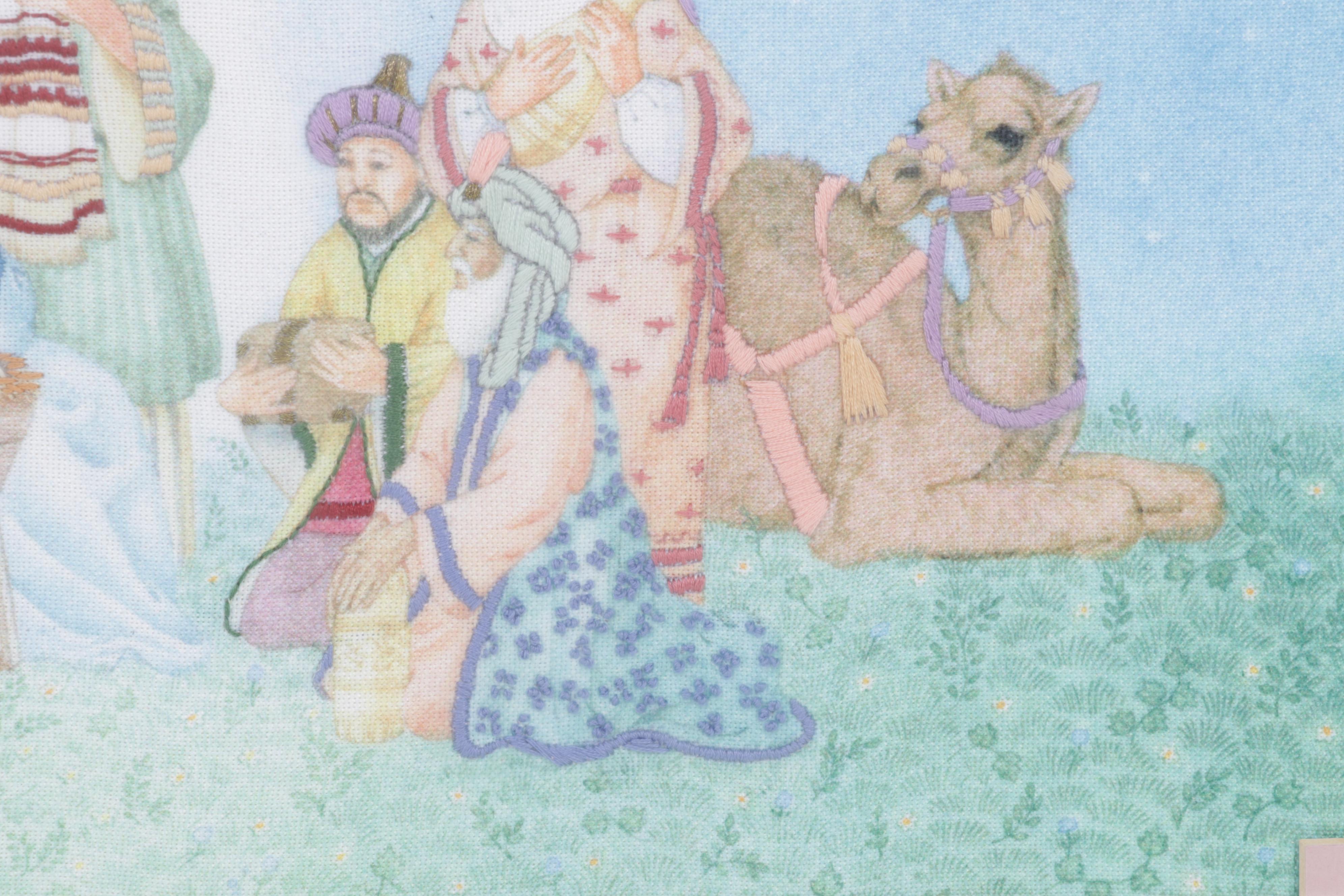 Nativity Scene Printed and Hand-Embroidered Textile Panel