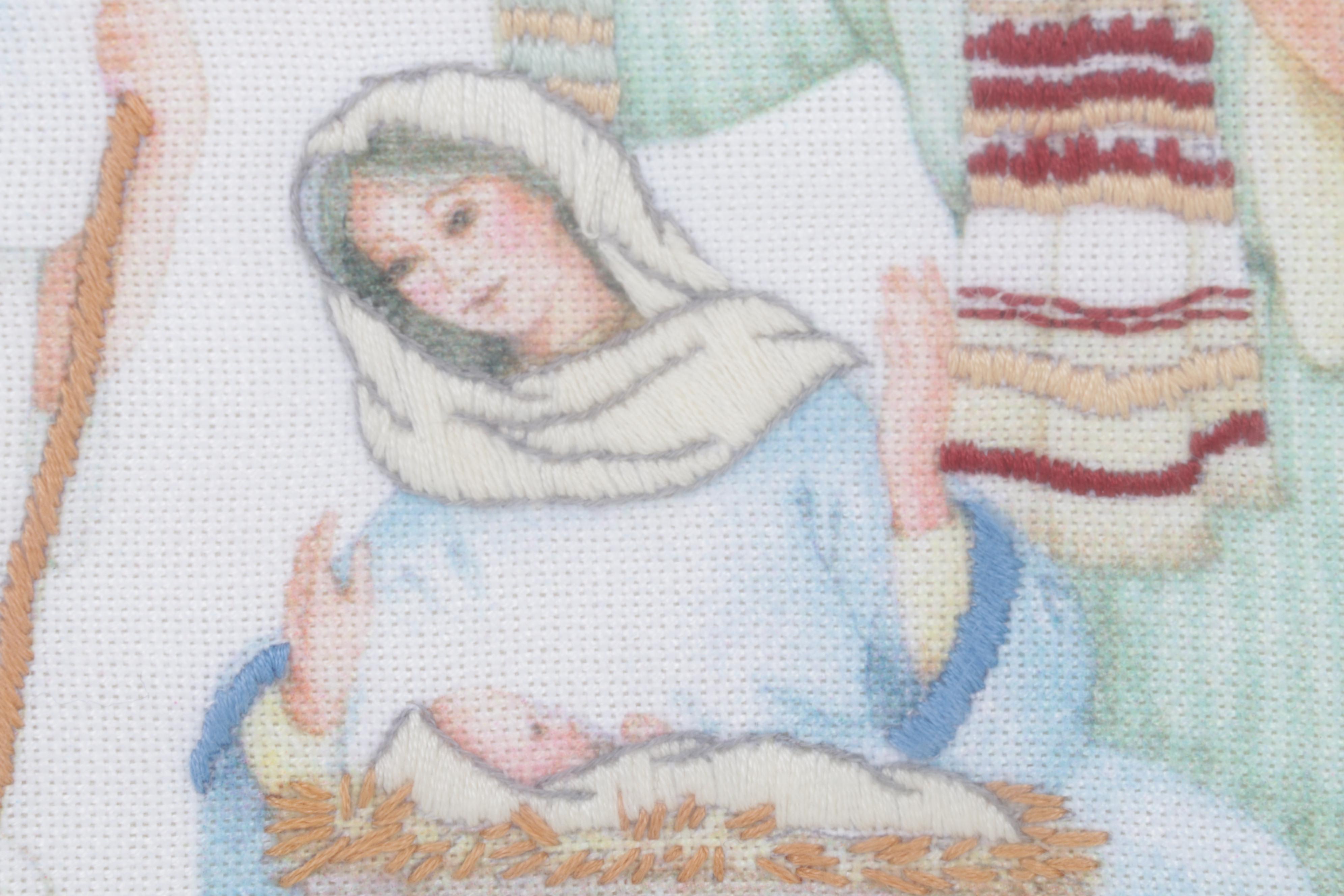 Nativity Scene Printed and Hand-Embroidered Textile Panel