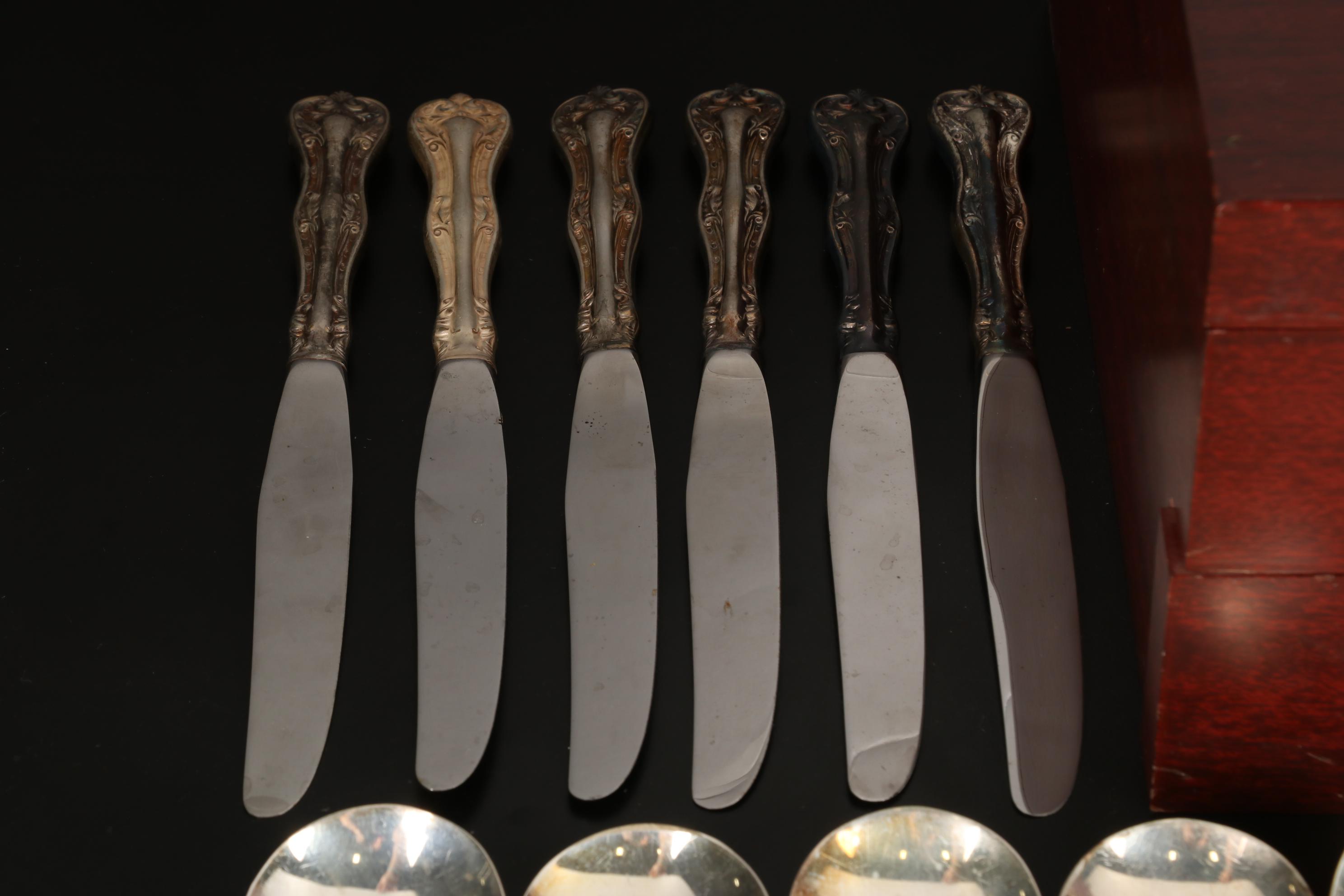 National Silver Co. Silver Plate "Queen Elizabeth" Flatware with Wooden Case