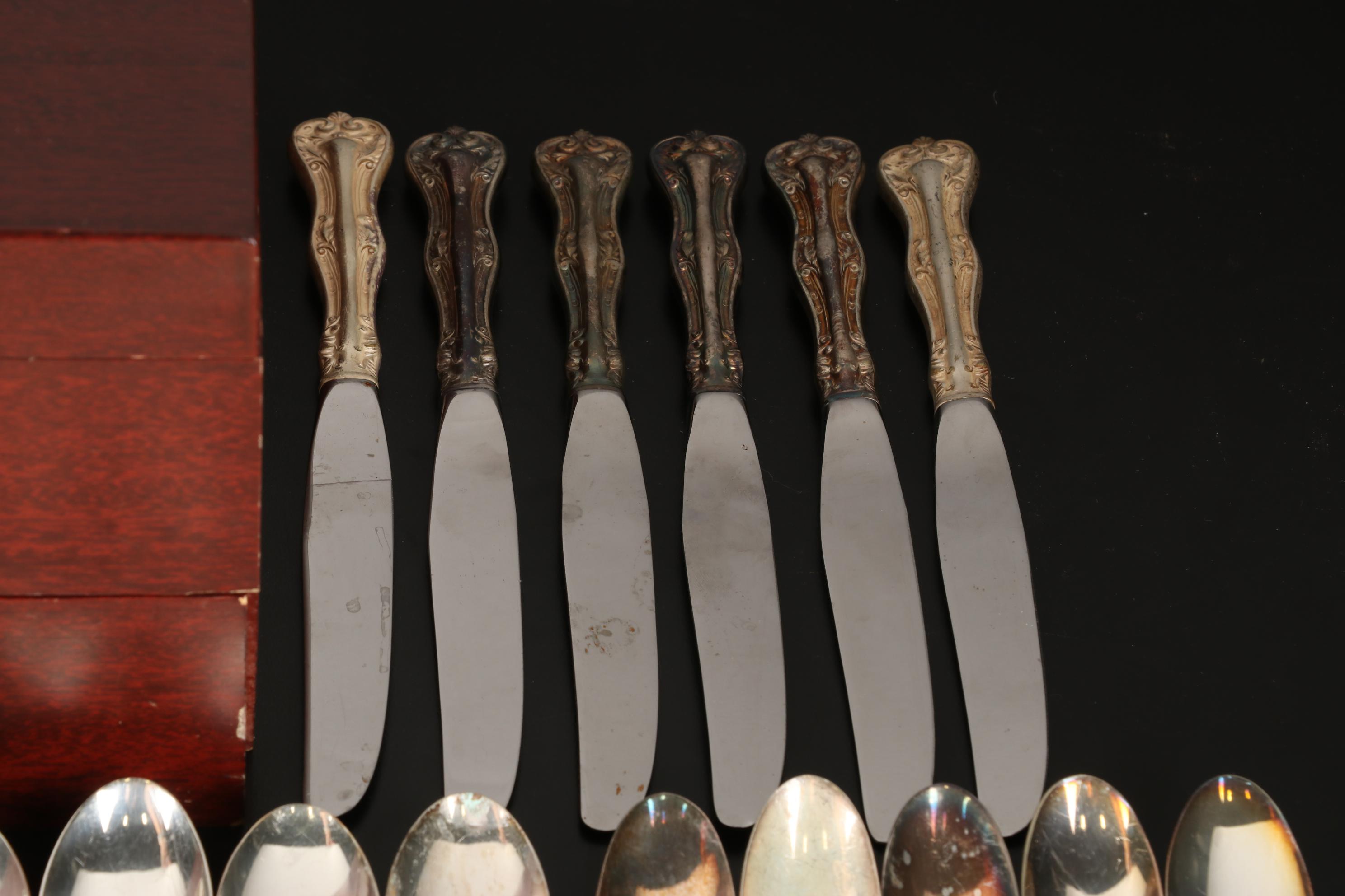 National Silver Co. Silver Plate "Queen Elizabeth" Flatware with Wooden Case