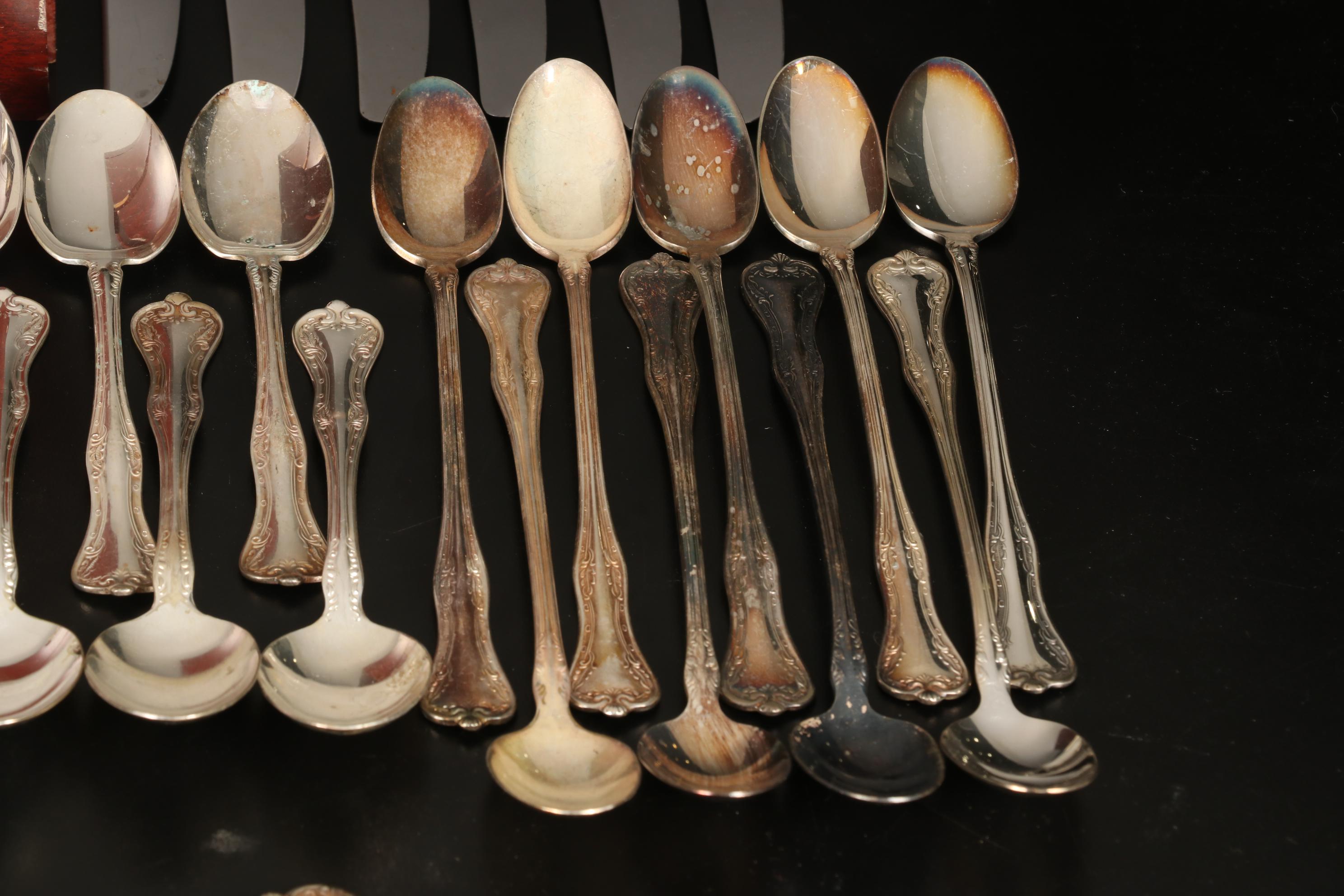 National Silver Co. Silver Plate "Queen Elizabeth" Flatware with Wooden Case