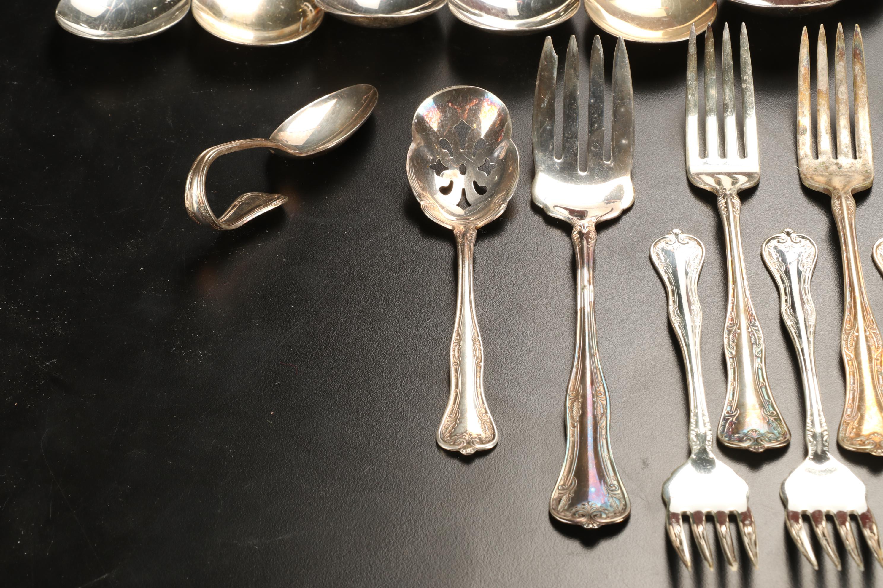 National Silver Co. Silver Plate "Queen Elizabeth" Flatware with Wooden Case