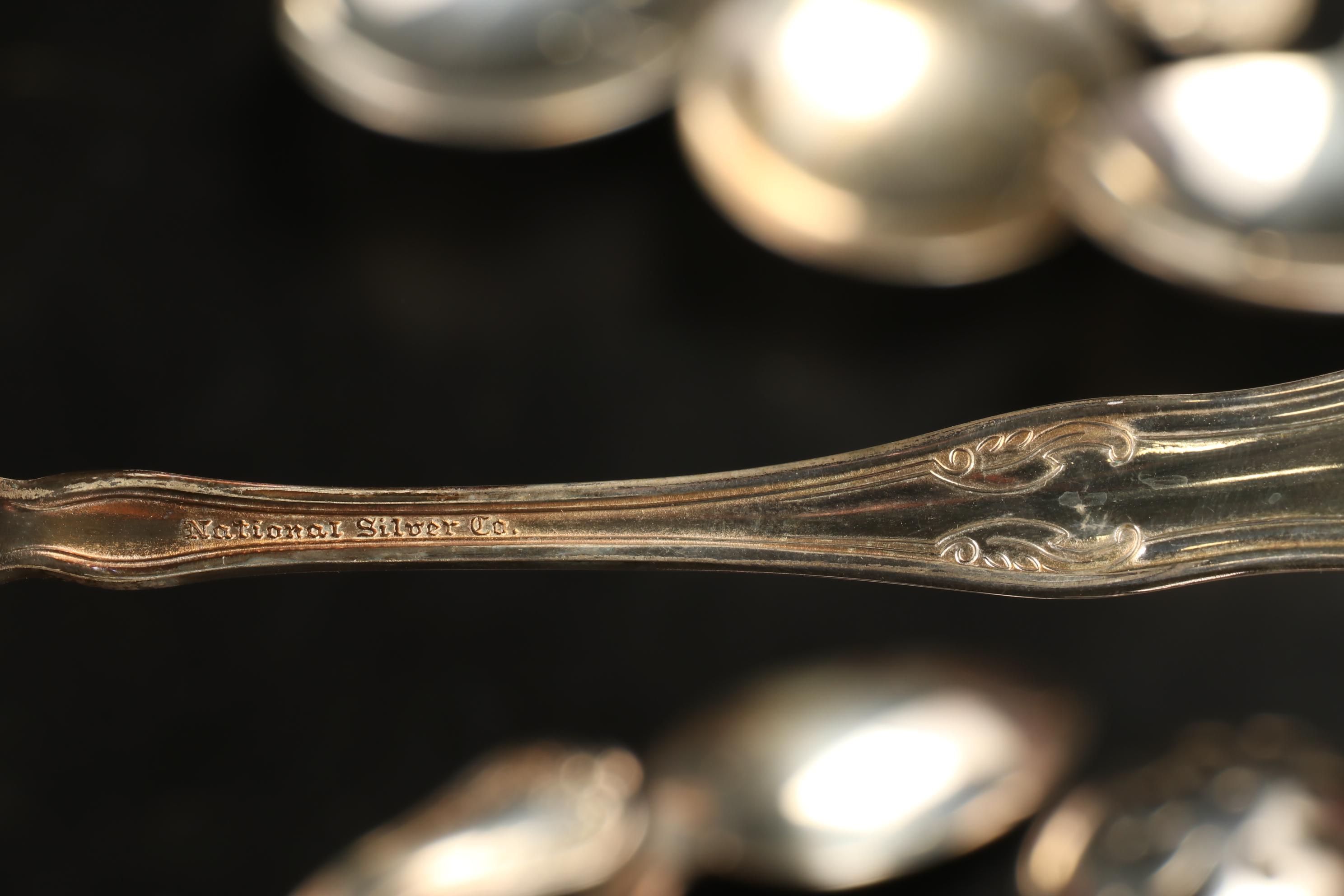 National Silver Co. Silver Plate "Queen Elizabeth" Flatware with Wooden Case