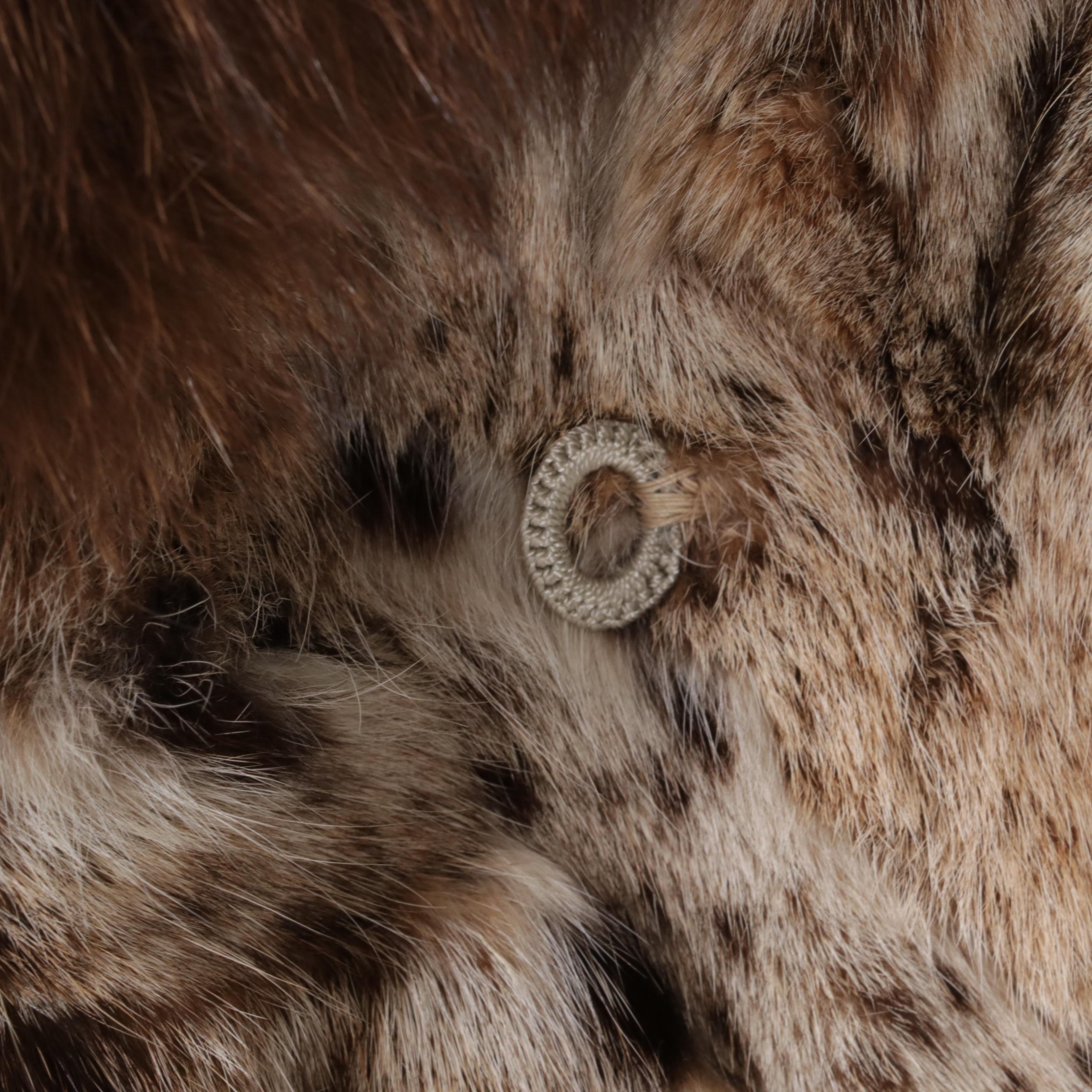 Oleg Cassini Bobcat Fur Coat with Brown Fox Fur Collar