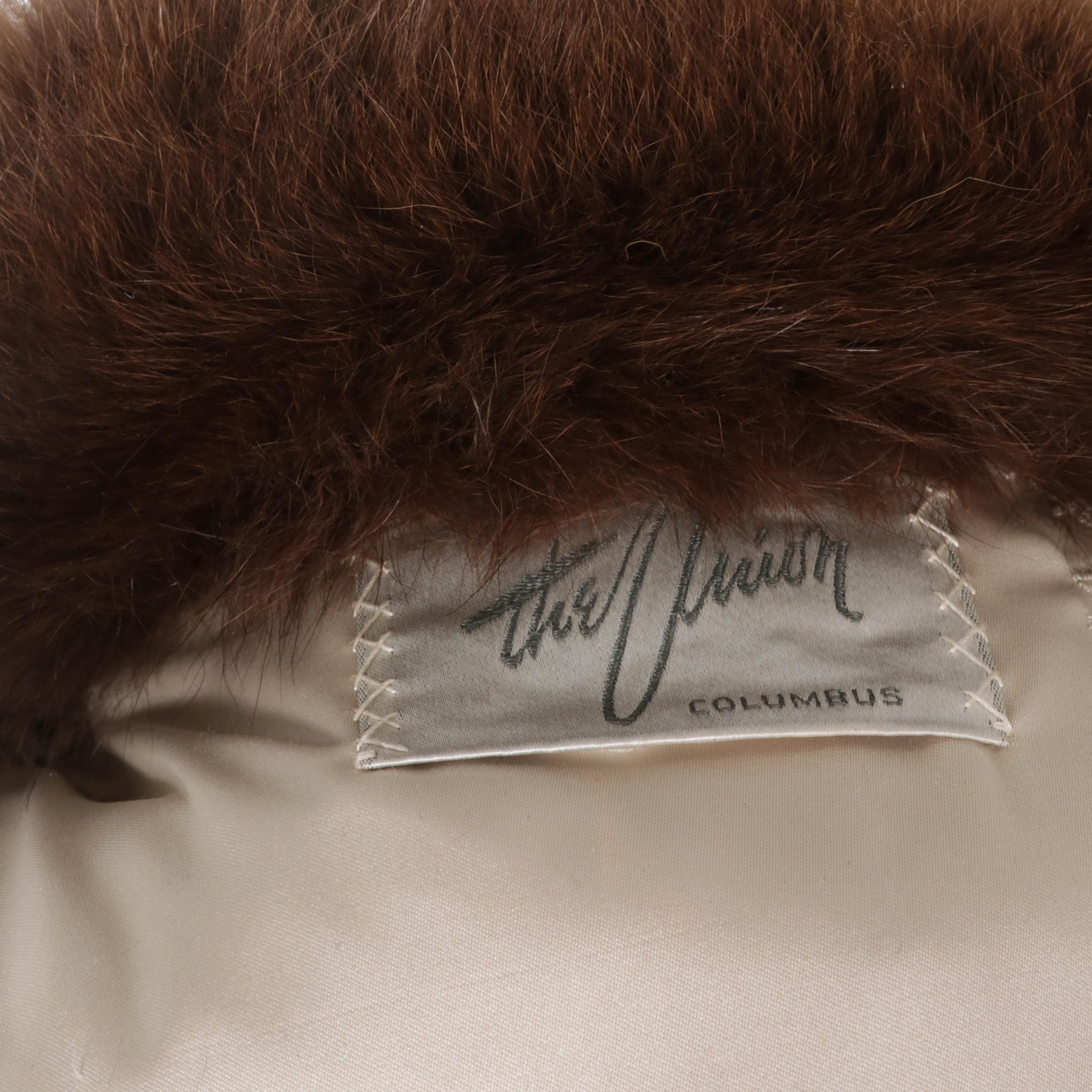Oleg Cassini Bobcat Fur Coat with Brown Fox Fur Collar