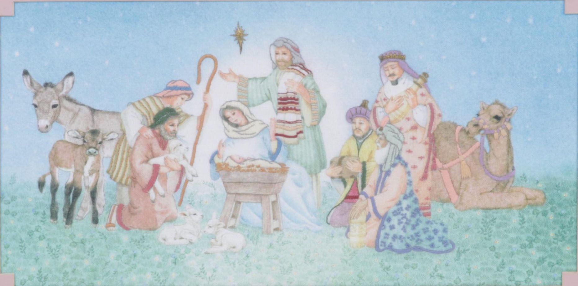 Nativity Scene Printed and Hand-Embroidered Textile Panel