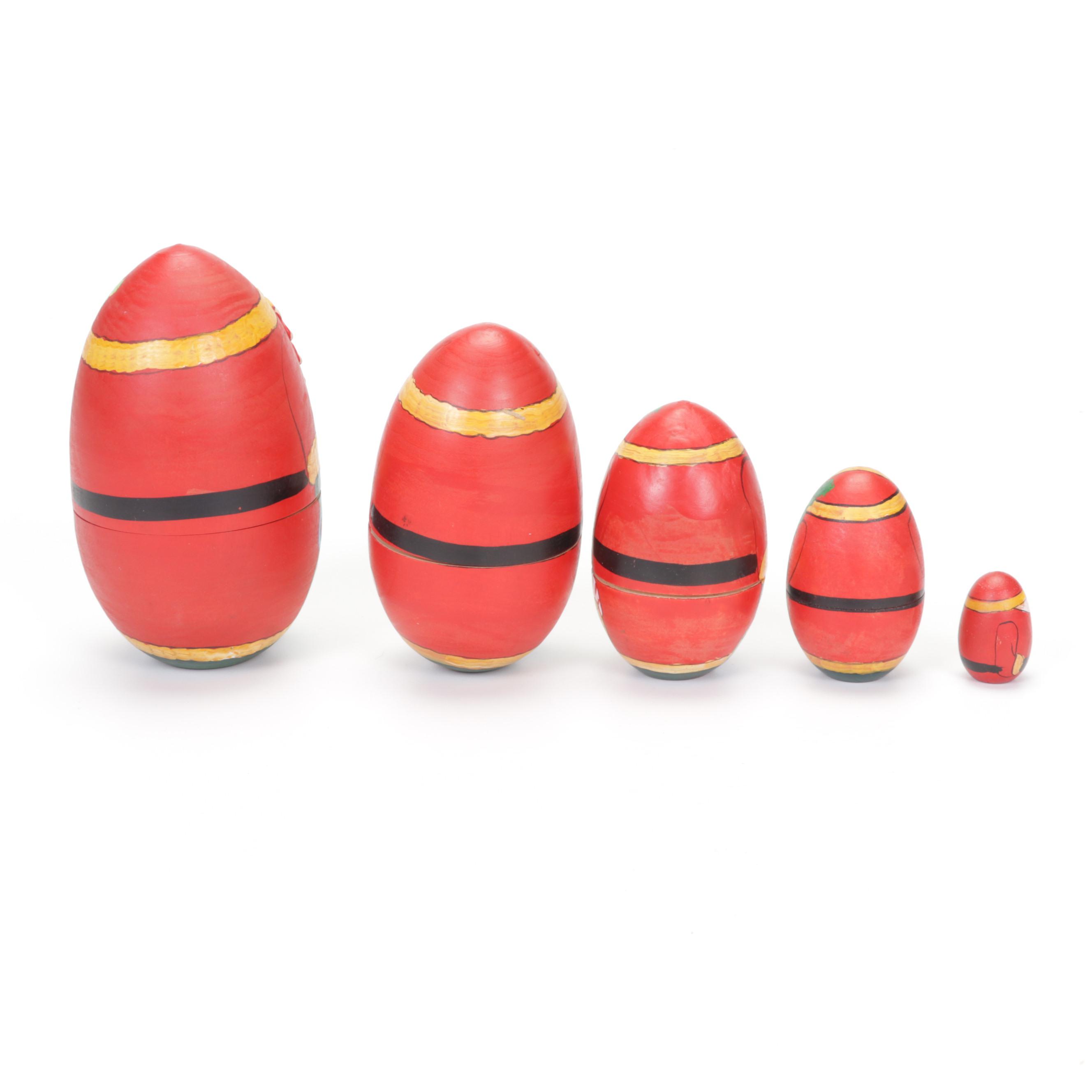 Three Sets of Russian Wooden Santa Nesting Dolls