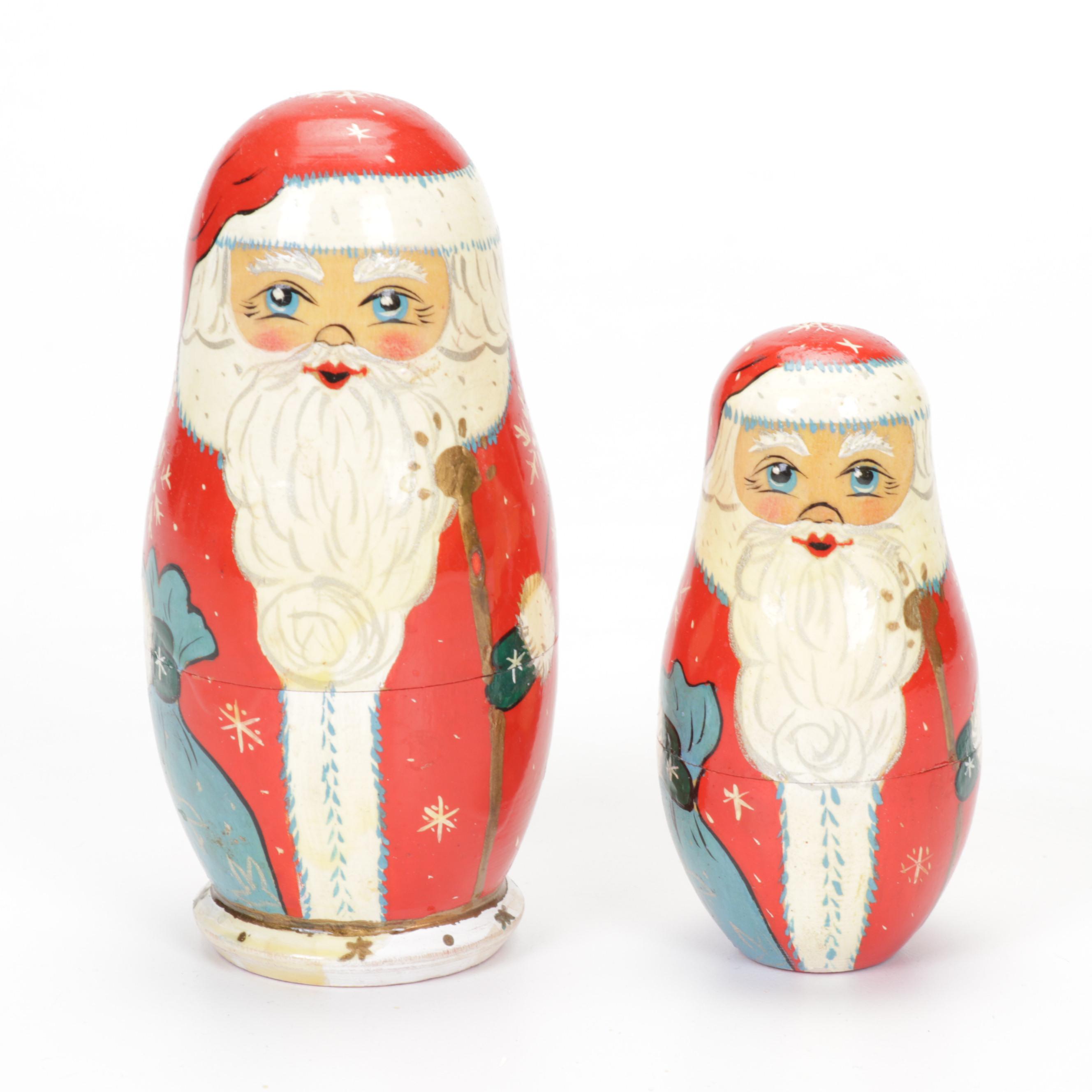 Three Sets of Russian Wooden Santa Nesting Dolls