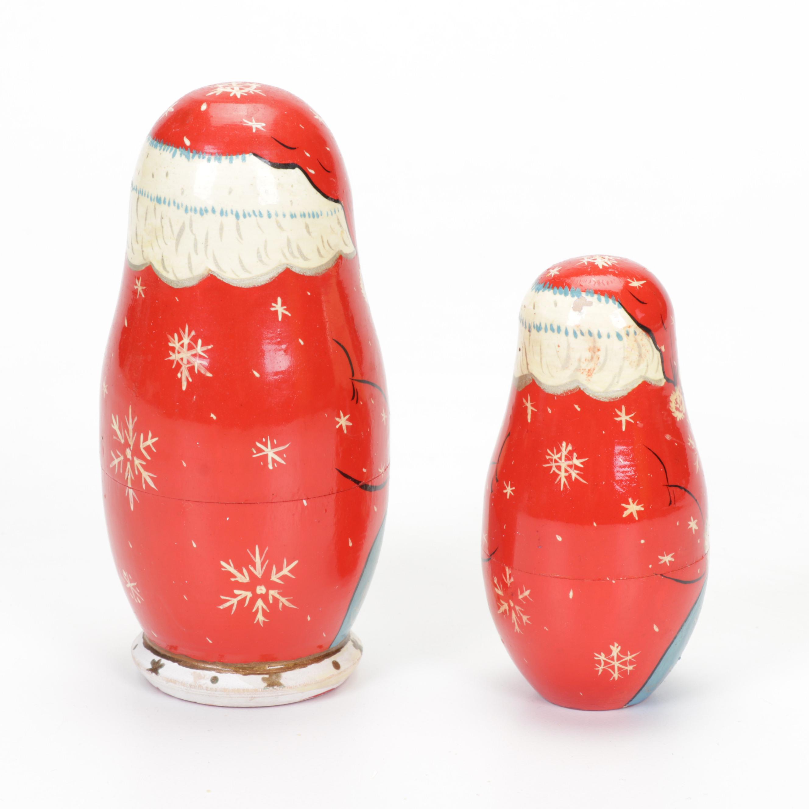 Three Sets of Russian Wooden Santa Nesting Dolls