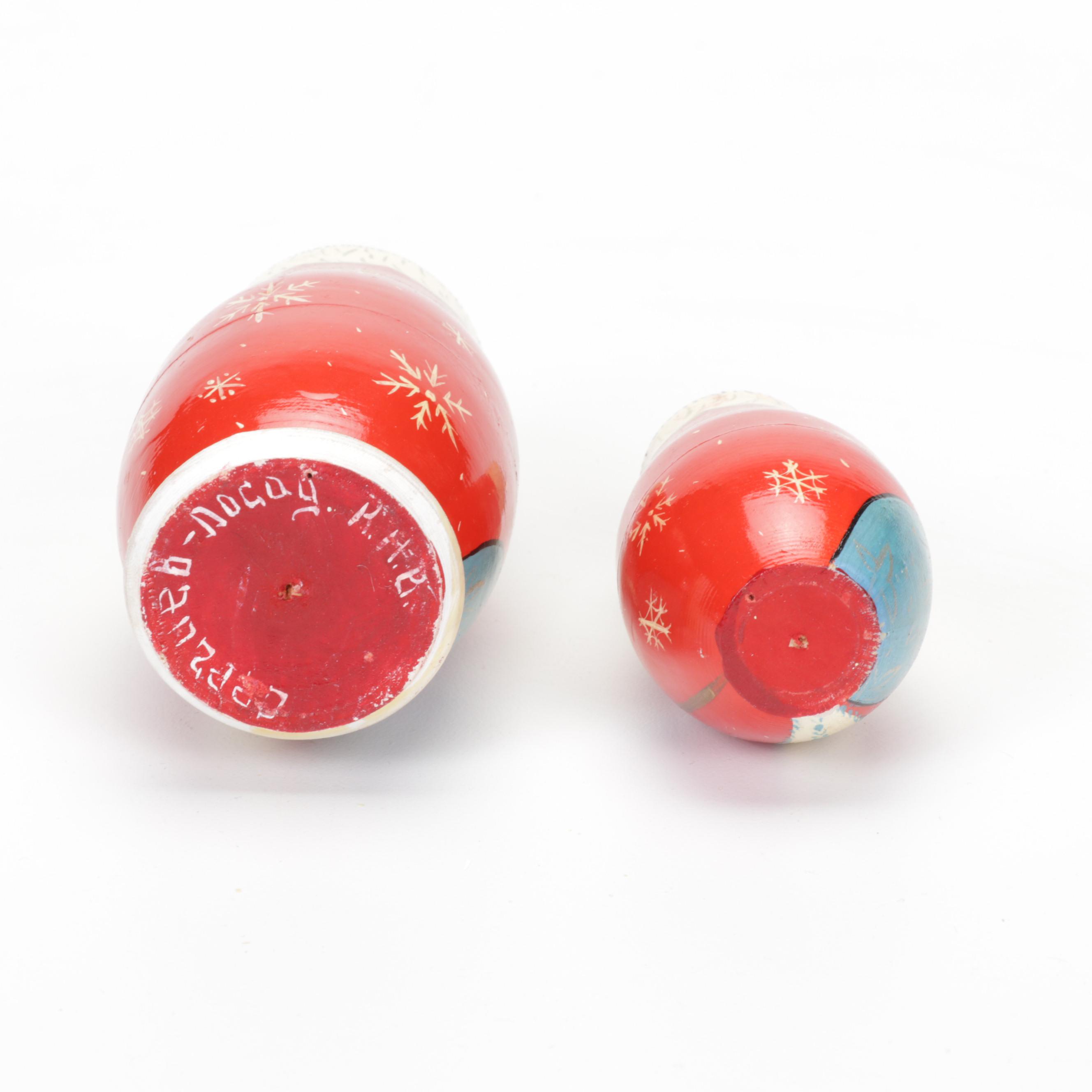 Three Sets of Russian Wooden Santa Nesting Dolls