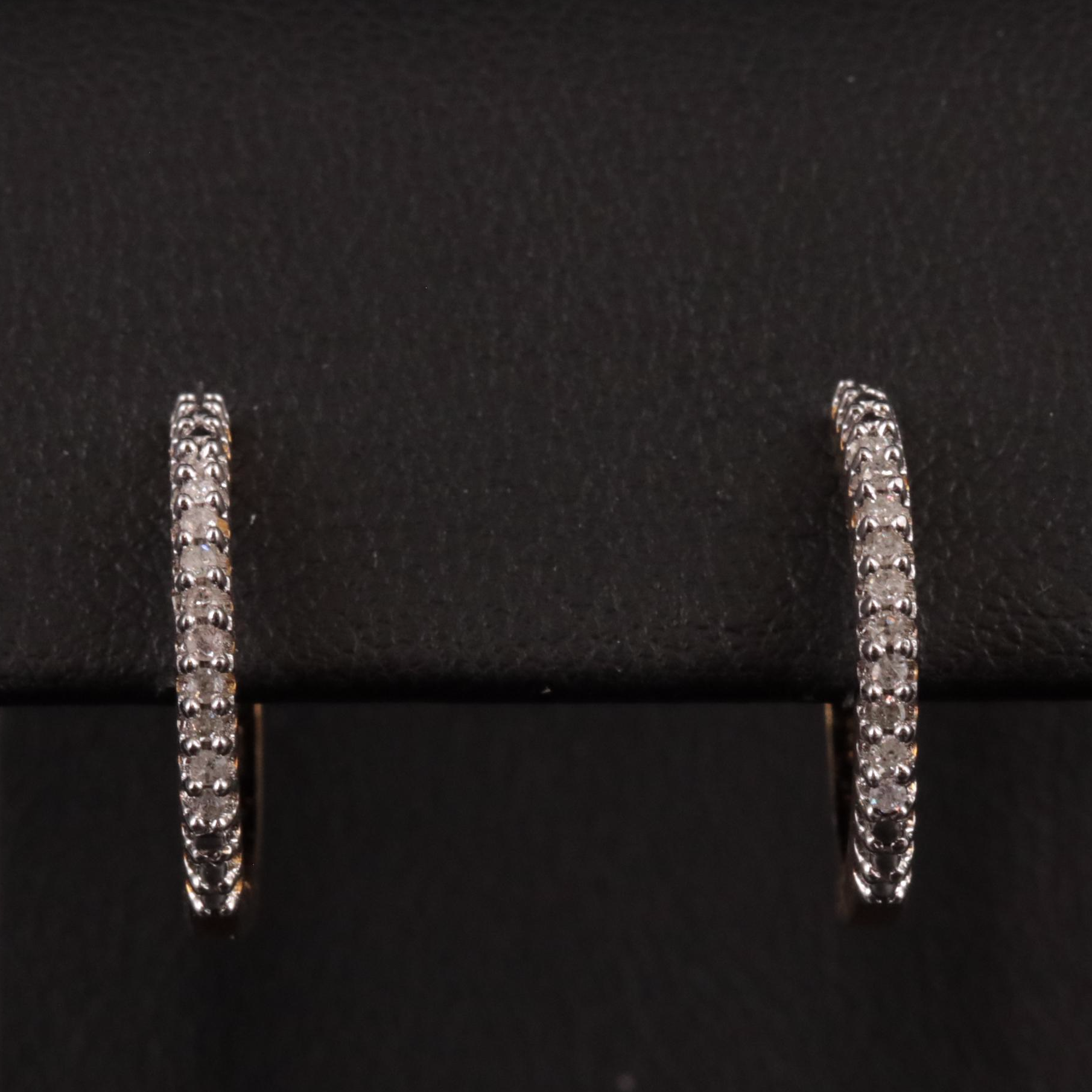 Sterling Diamond Hinged Hoop Earrings