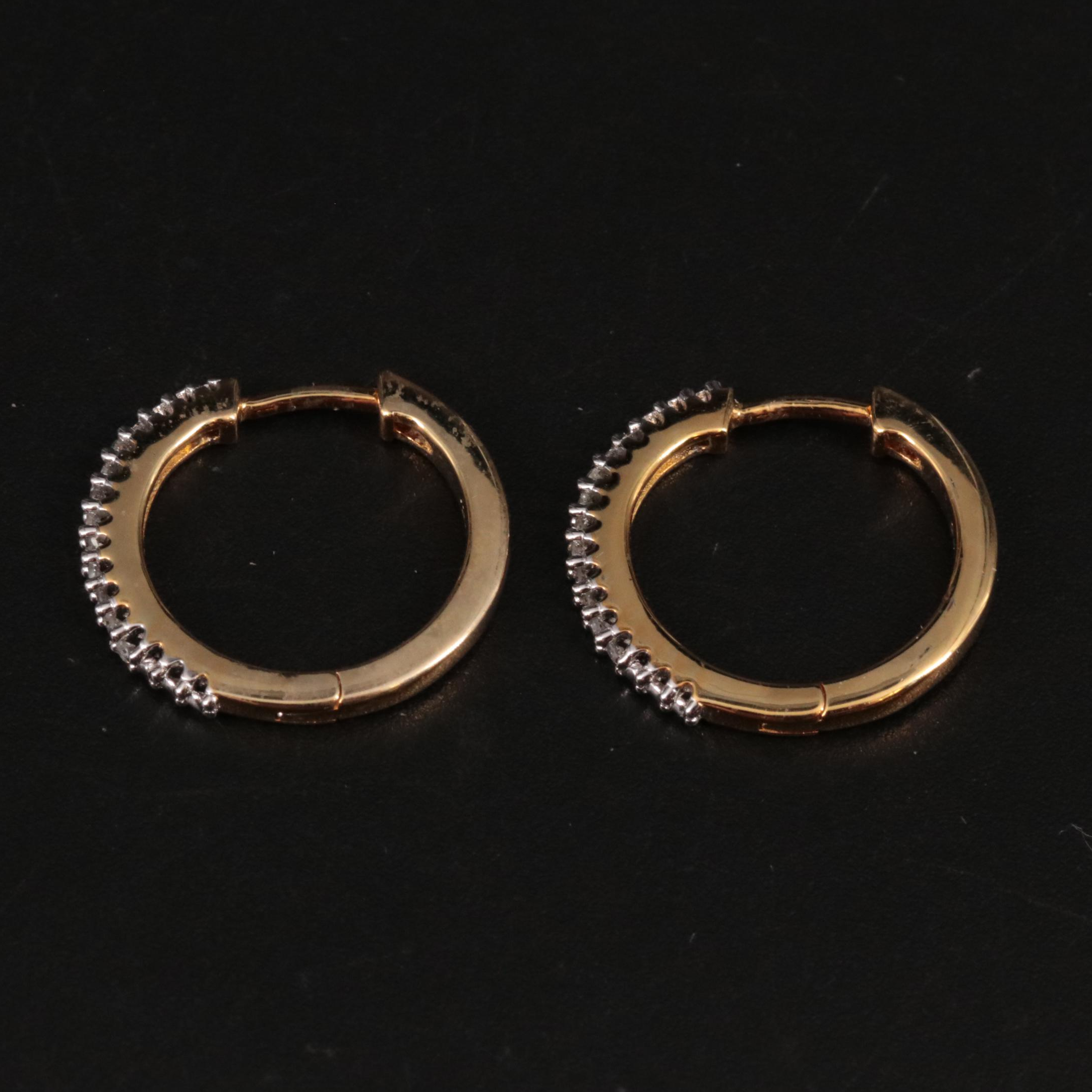 Sterling Diamond Hinged Hoop Earrings