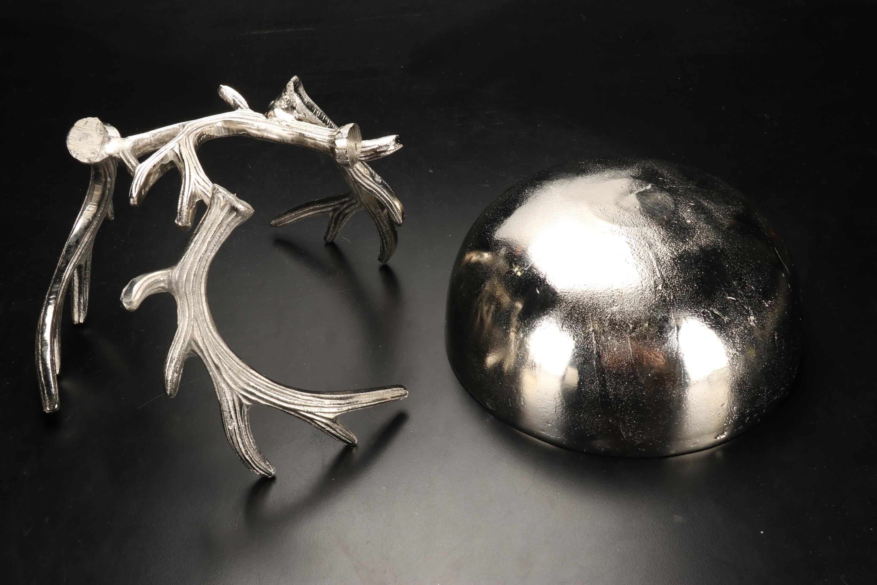 Metal Antler Candle Holders and Decorative Bowl with Antler Stand