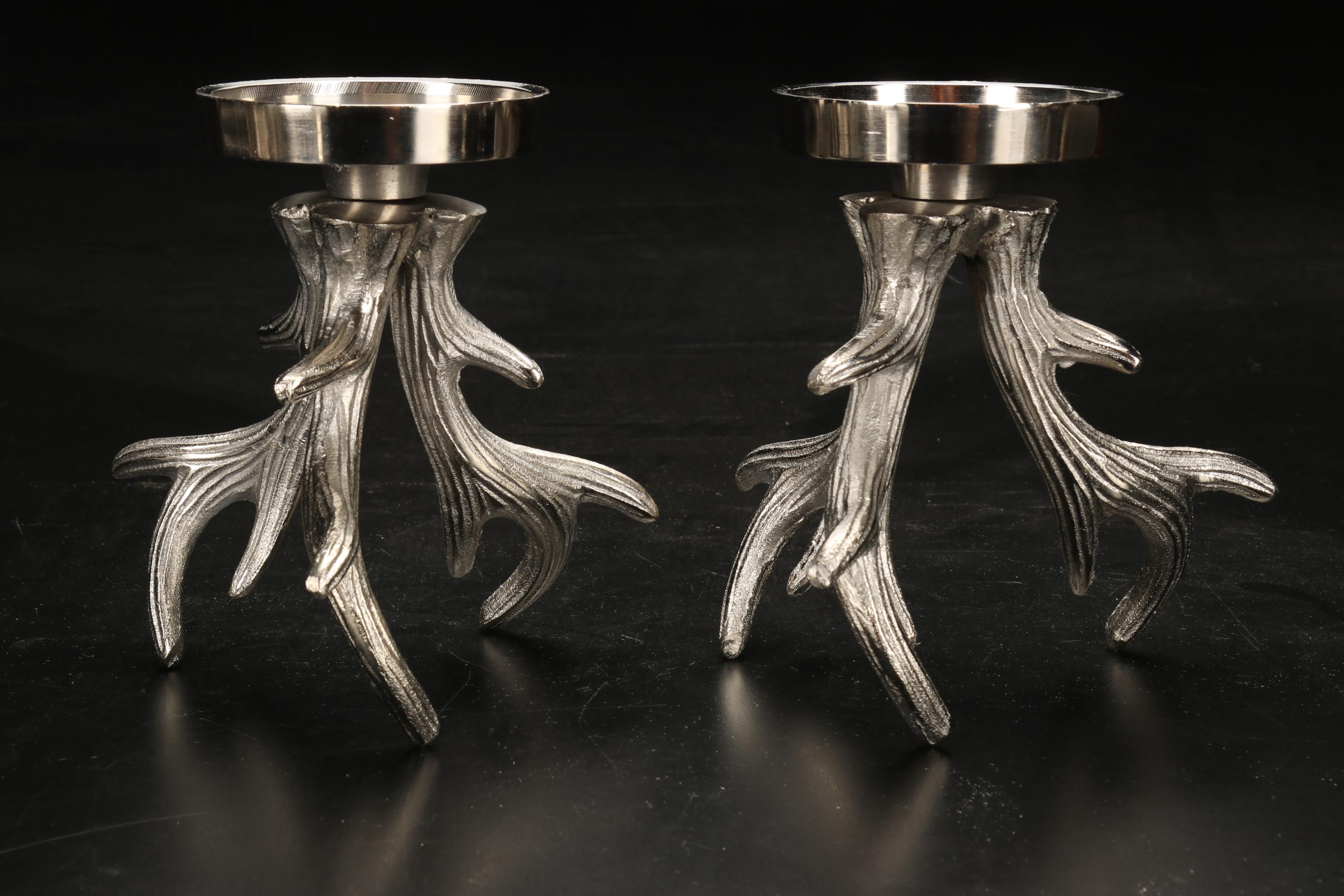 Metal Antler Candle Holders and Decorative Bowl with Antler Stand