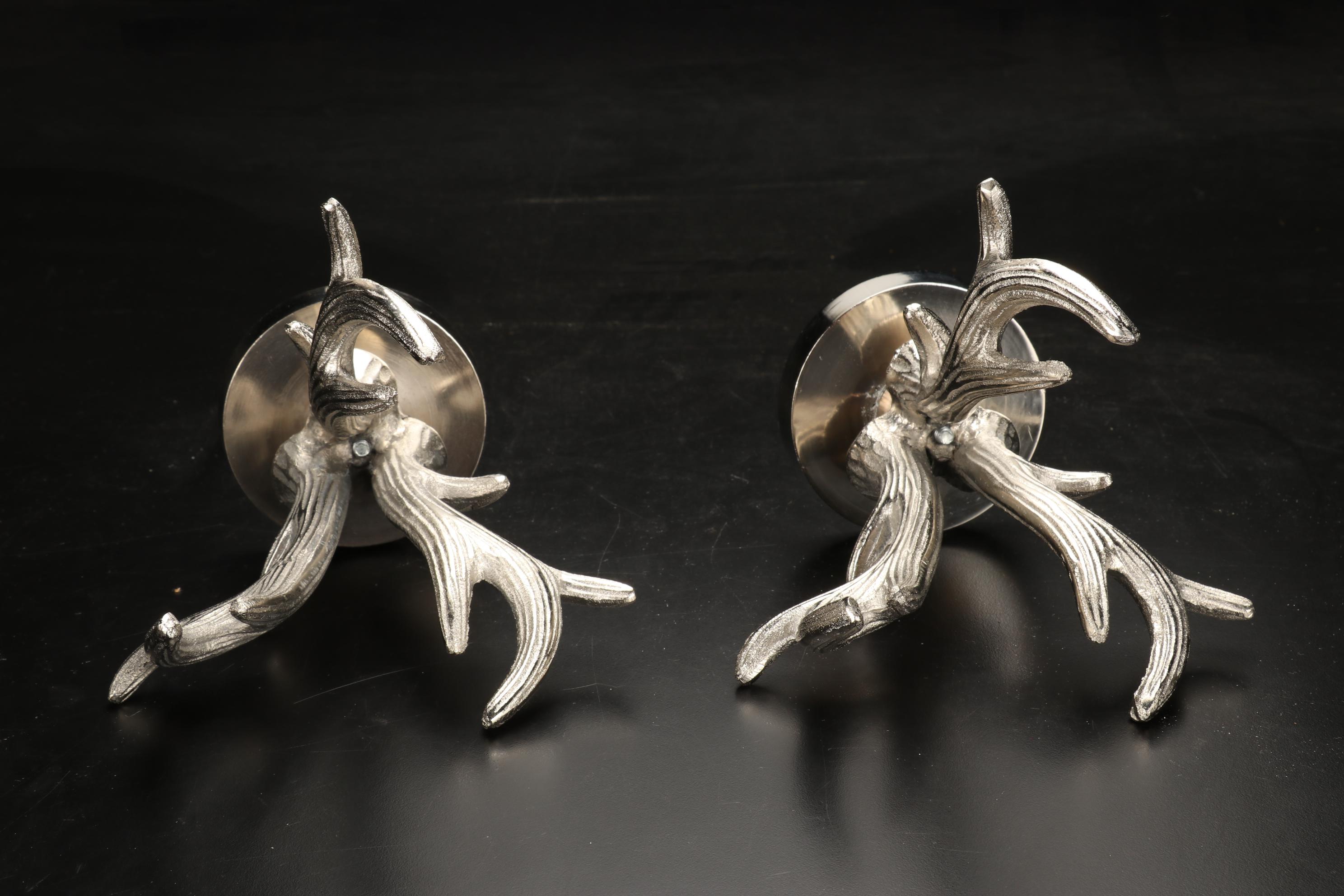 Metal Antler Candle Holders and Decorative Bowl with Antler Stand