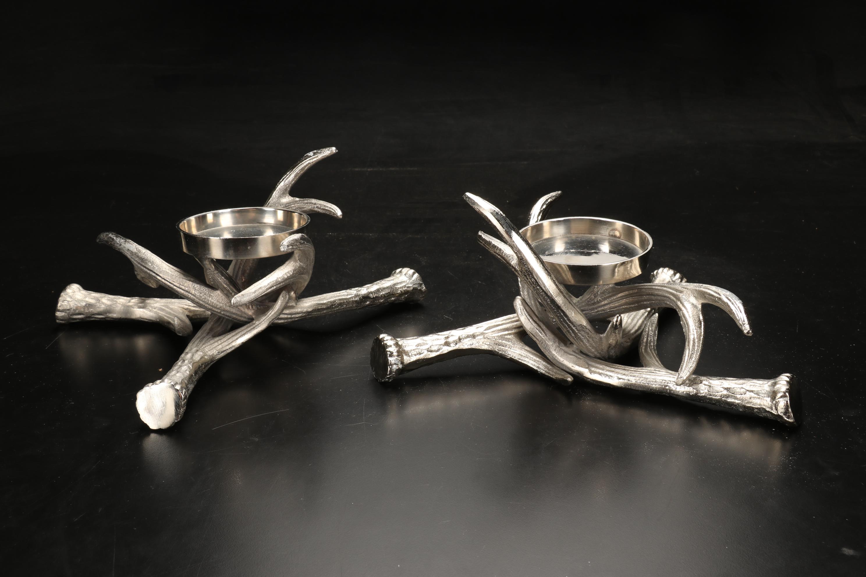 Metal Antler Candle Holders and Decorative Bowl with Antler Stand