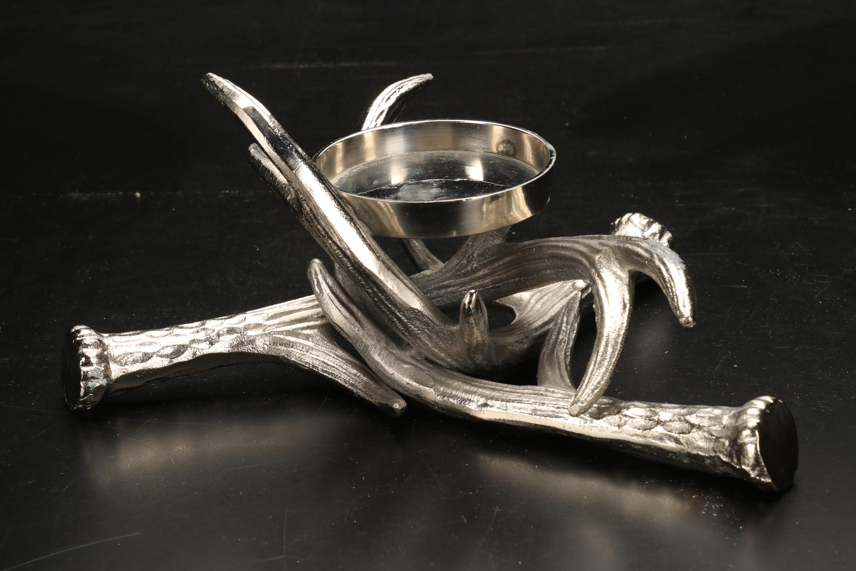 Metal Antler Candle Holders and Decorative Bowl with Antler Stand