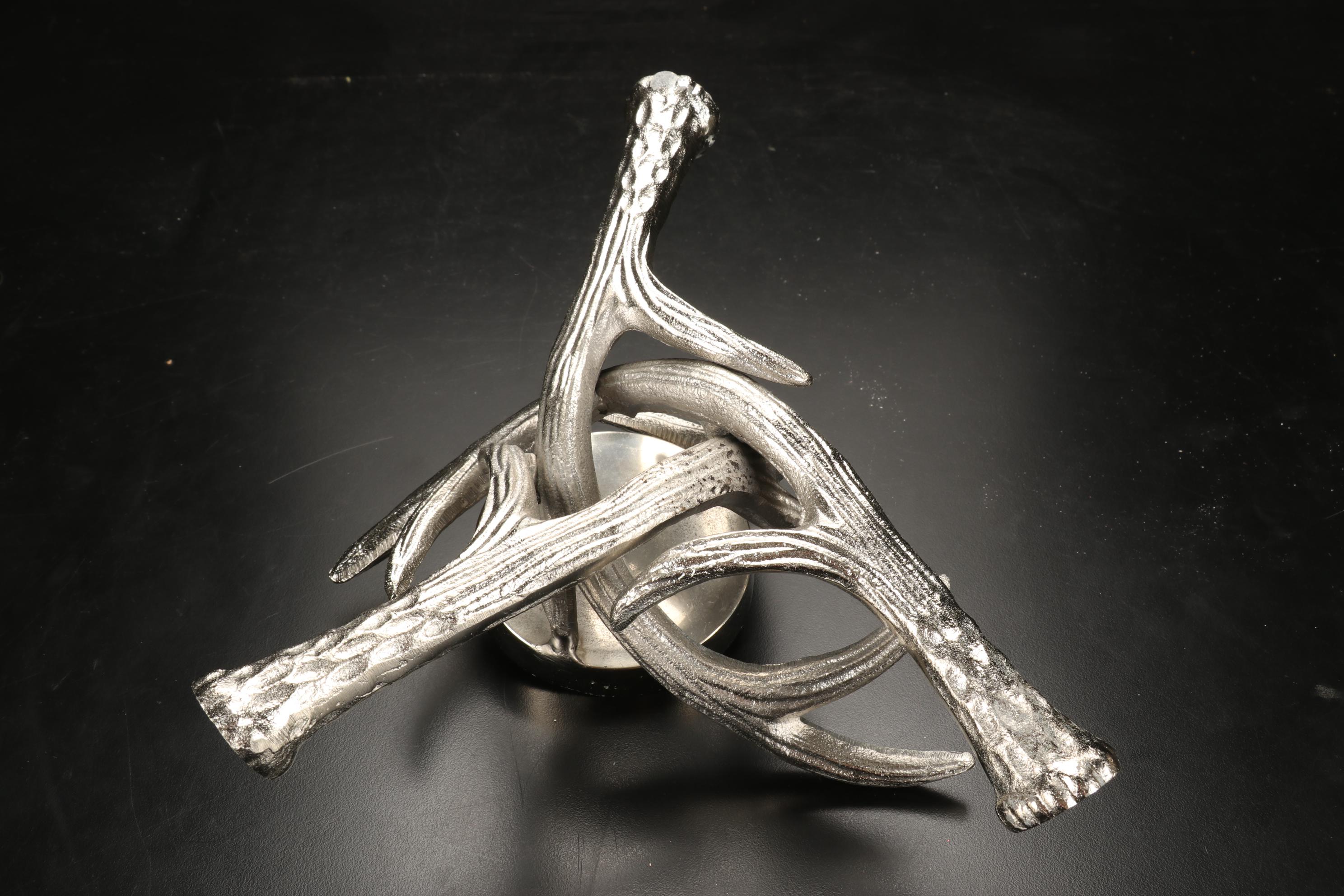 Metal Antler Candle Holders and Decorative Bowl with Antler Stand