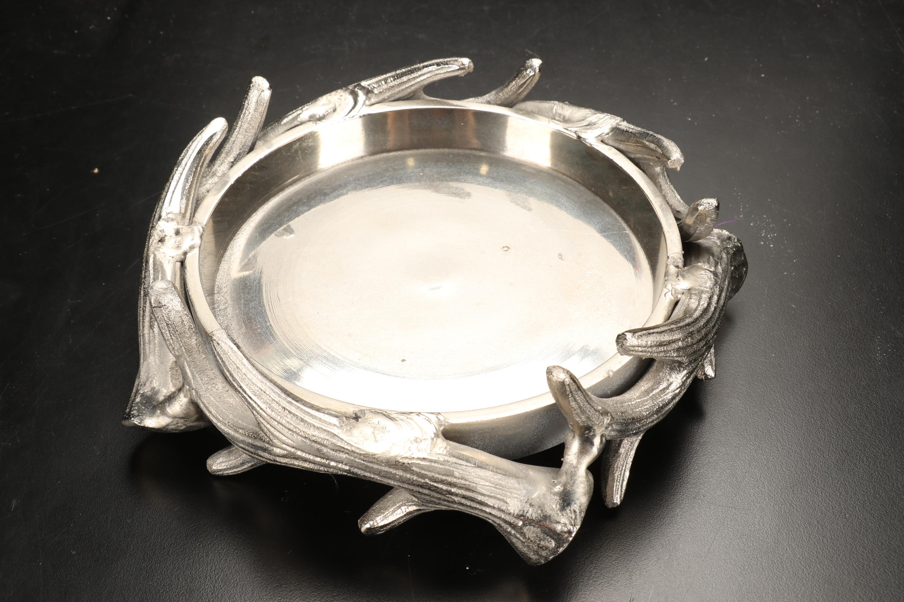 Metal Antler Candle Holders and Decorative Bowl with Antler Stand