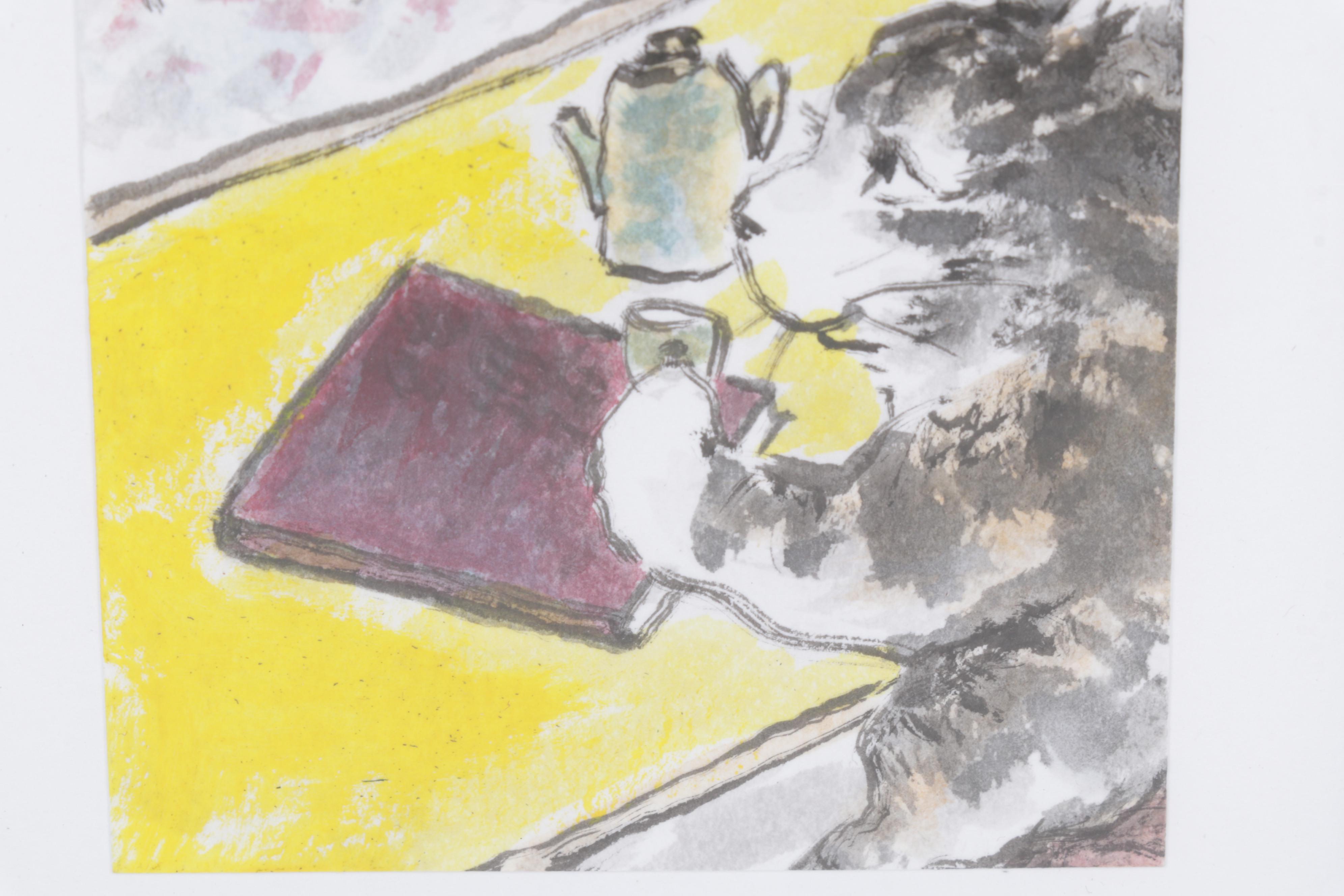 Folk Art Watercolor and Ink Wash Paintings of Cats, 21st Century