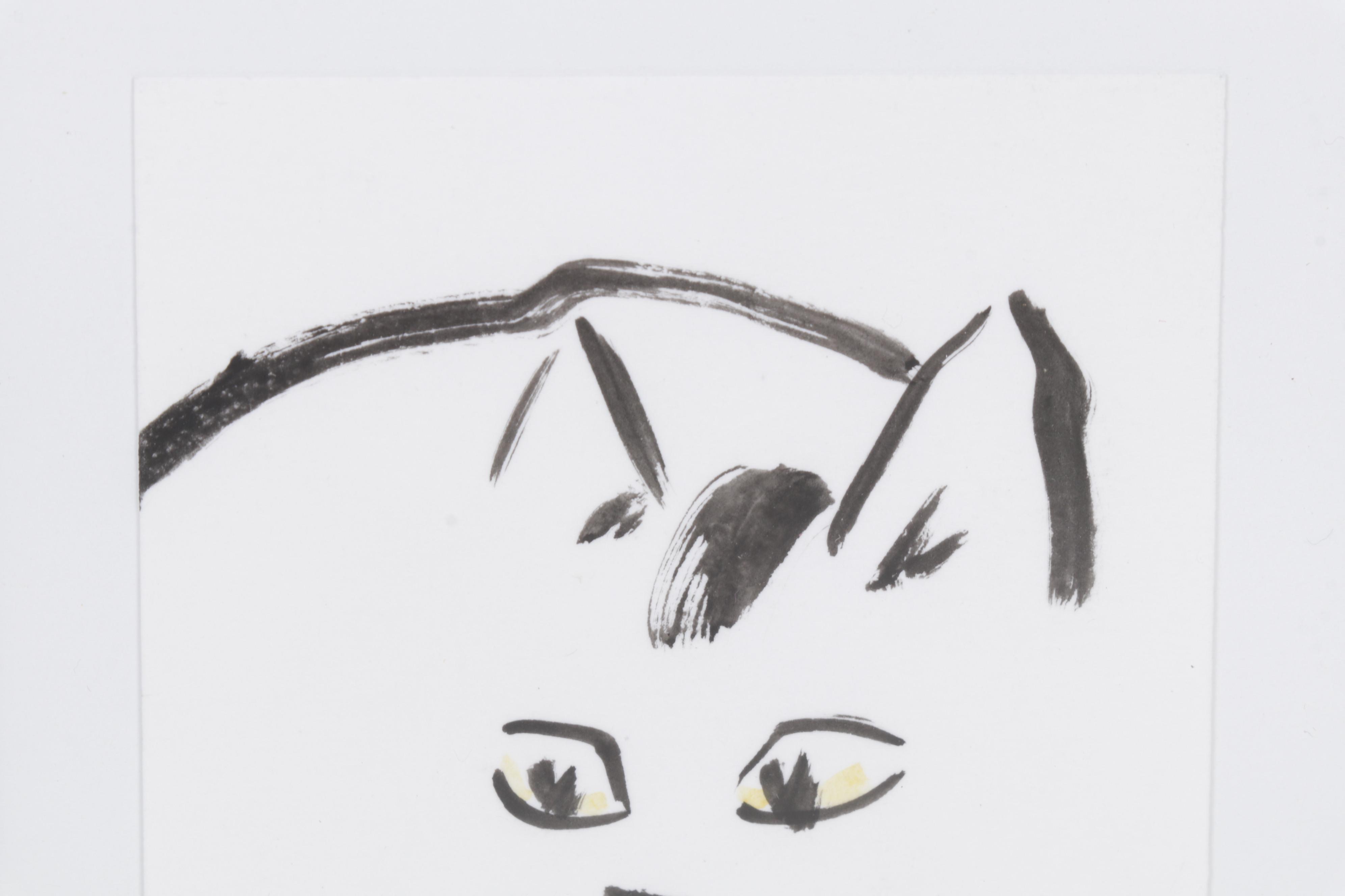 Folk Art Watercolor and Ink Wash Paintings of Cats, 21st Century