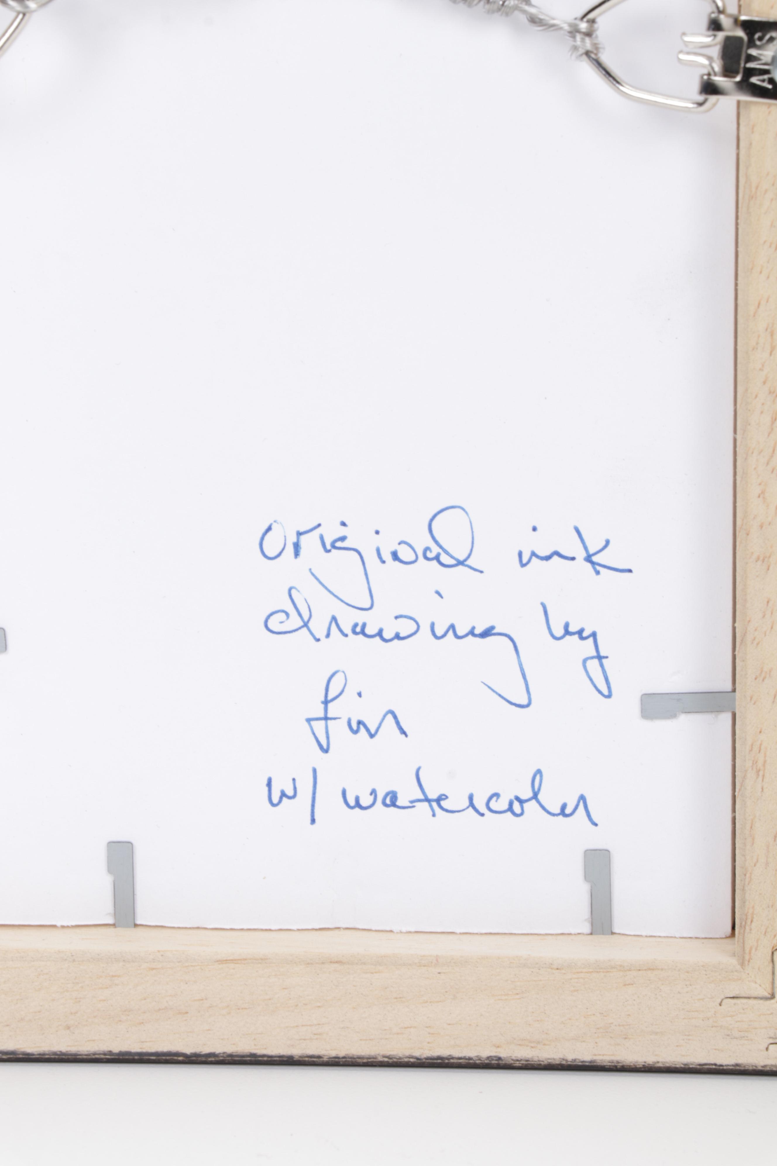 Folk Art Watercolor and Ink Wash Paintings of Cats, 21st Century