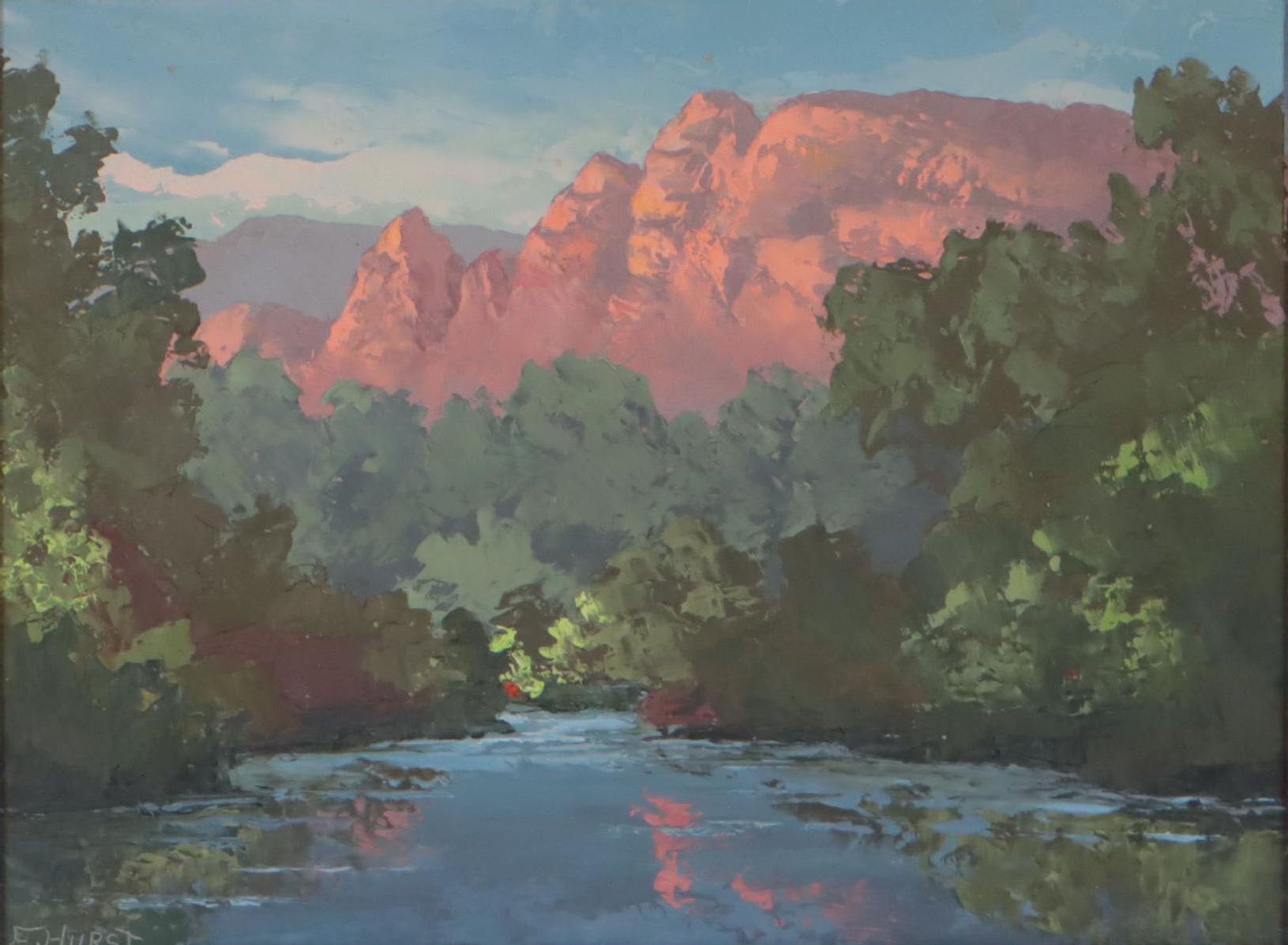 Martha Eleanor Nicholson Hurst Mountain River Landscape Oil Painting