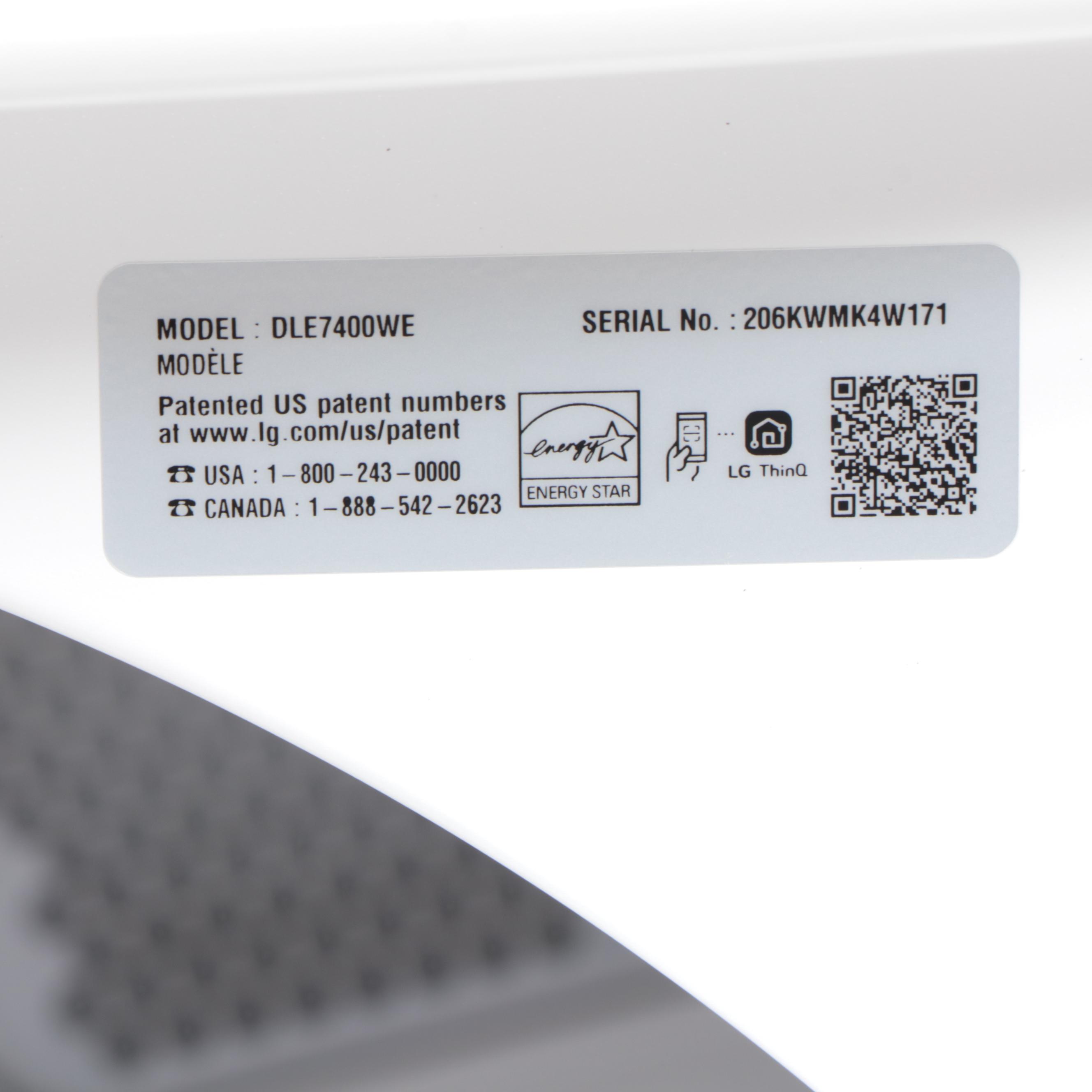 LG 7.3 Cu. Ft. White Ultra Large Capacity Wi-Fi Enabled Rear Control Dryer