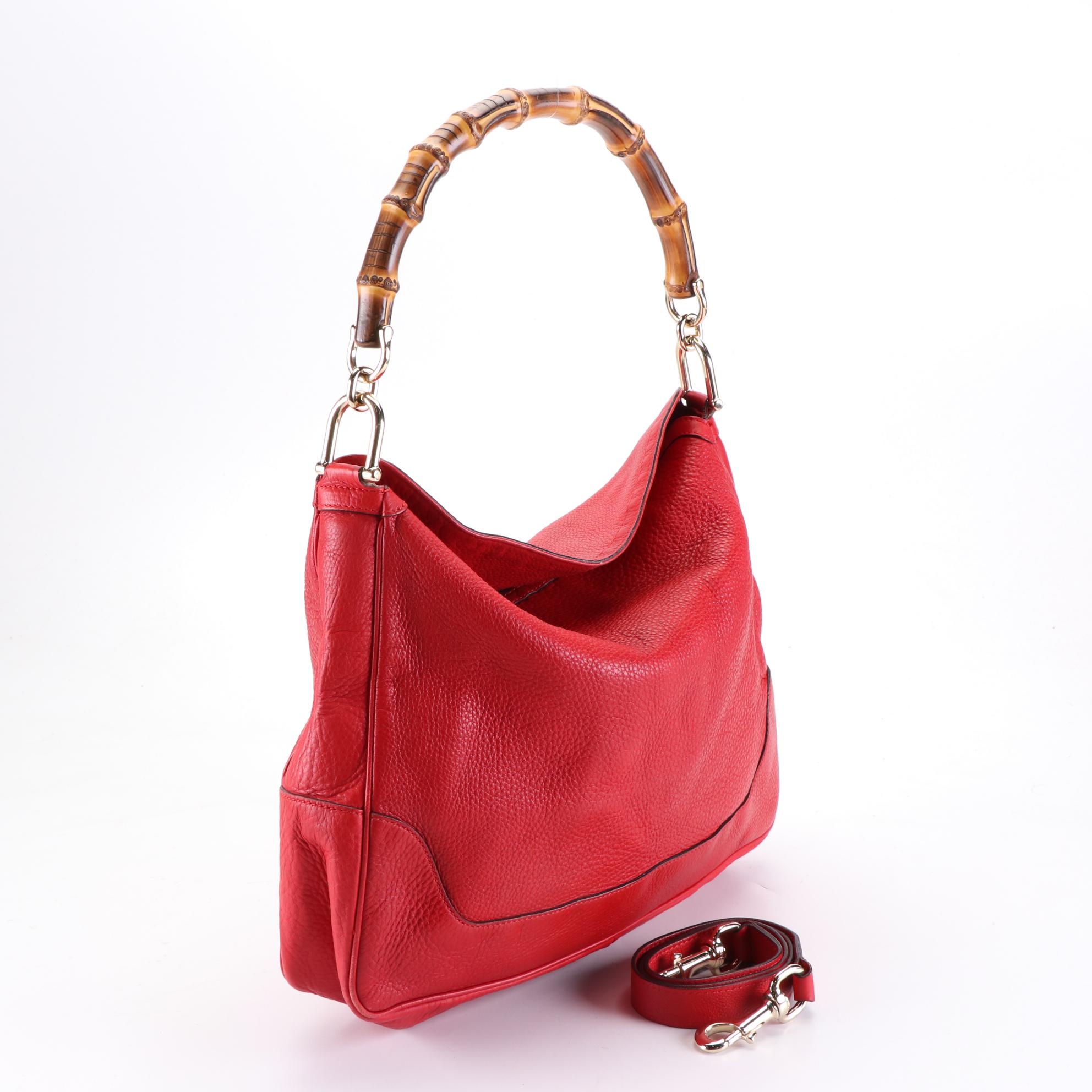 Gucci Bamboo Large Hobo Bag in Red Leather with Detachable Shoulder Strap