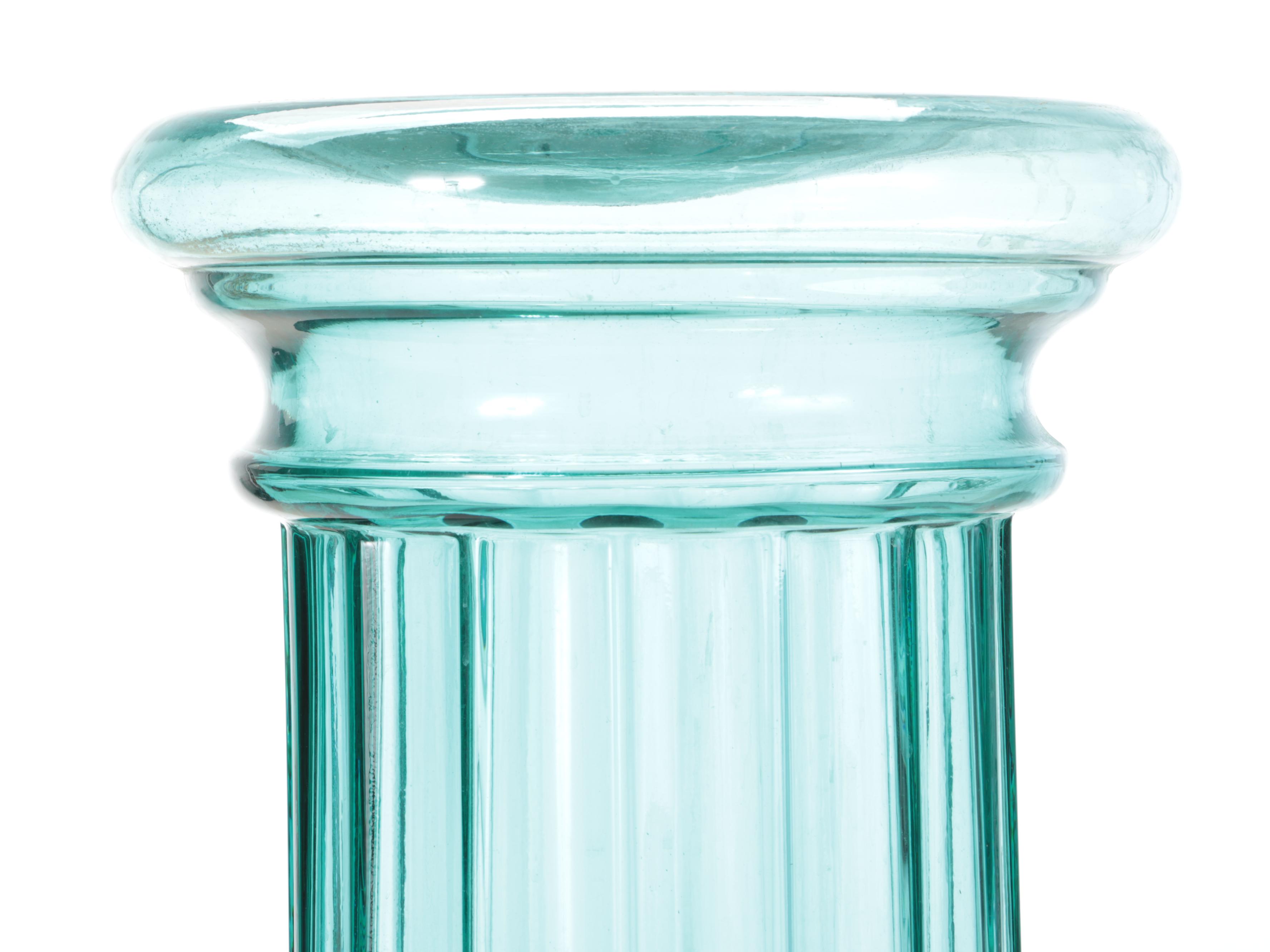Mold Blown Teal Glass Column / Vase