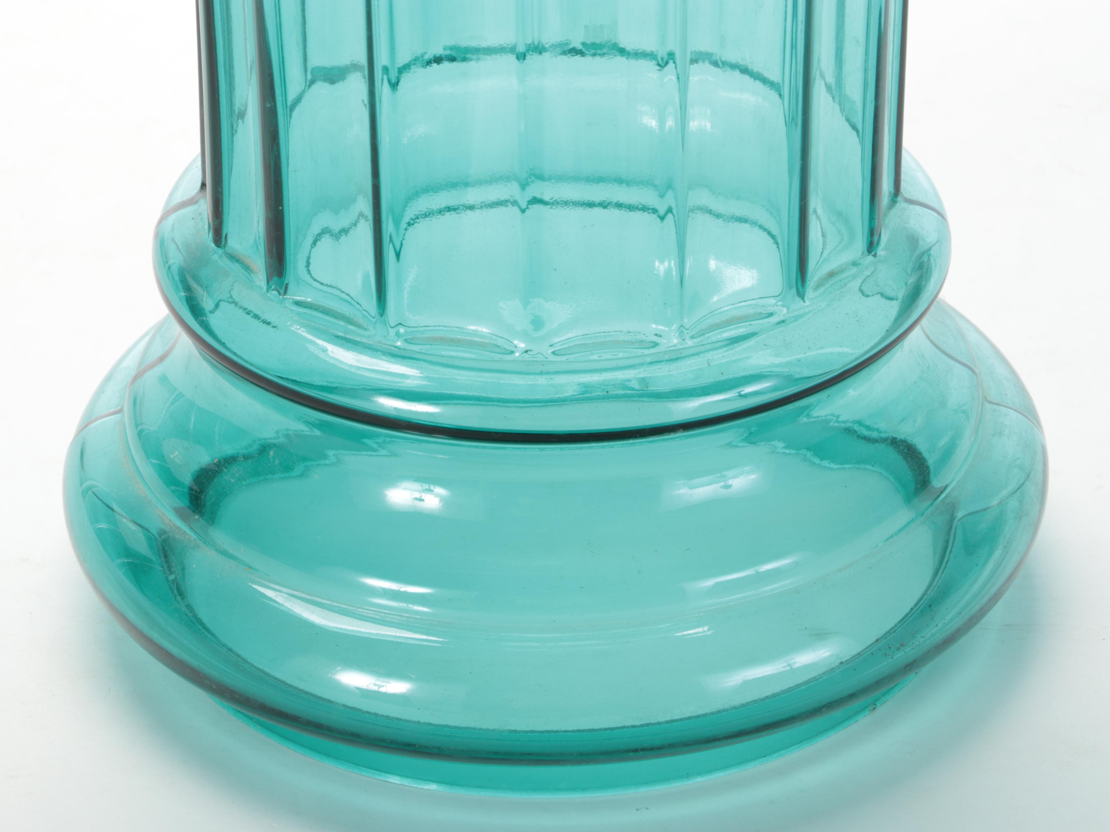Mold Blown Teal Glass Column / Vase