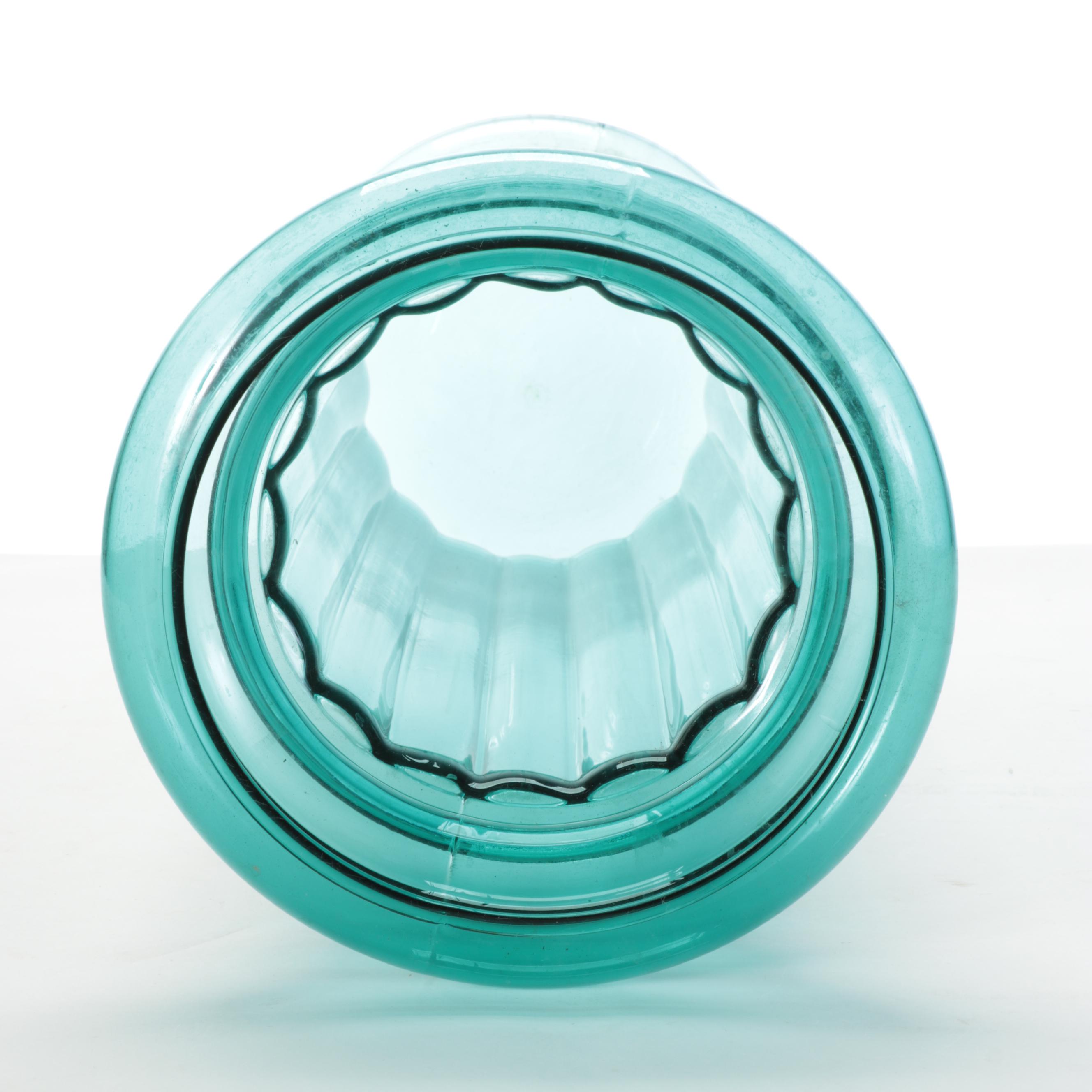 Mold Blown Teal Glass Column / Vase