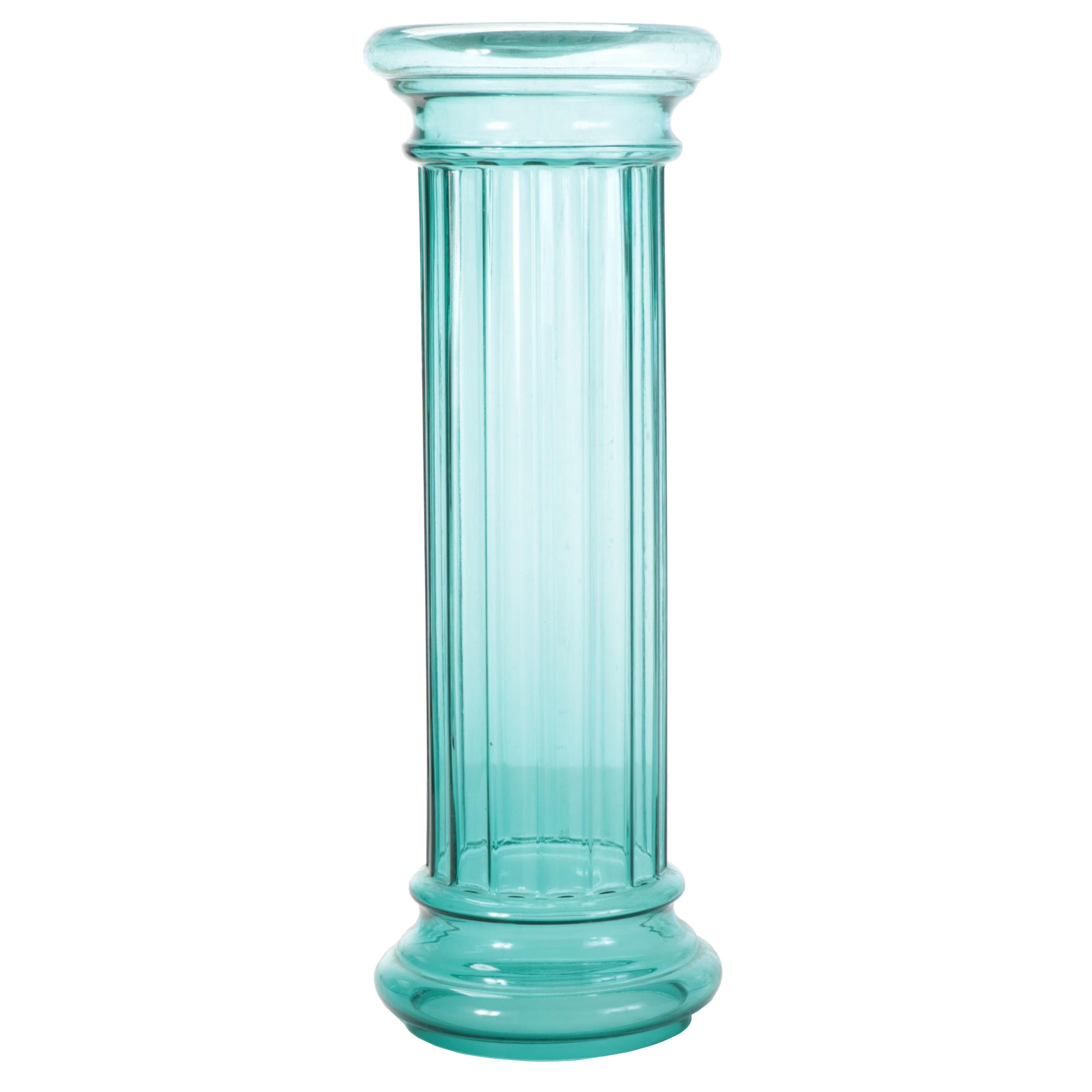 Mold Blown Teal Glass Column / Vase