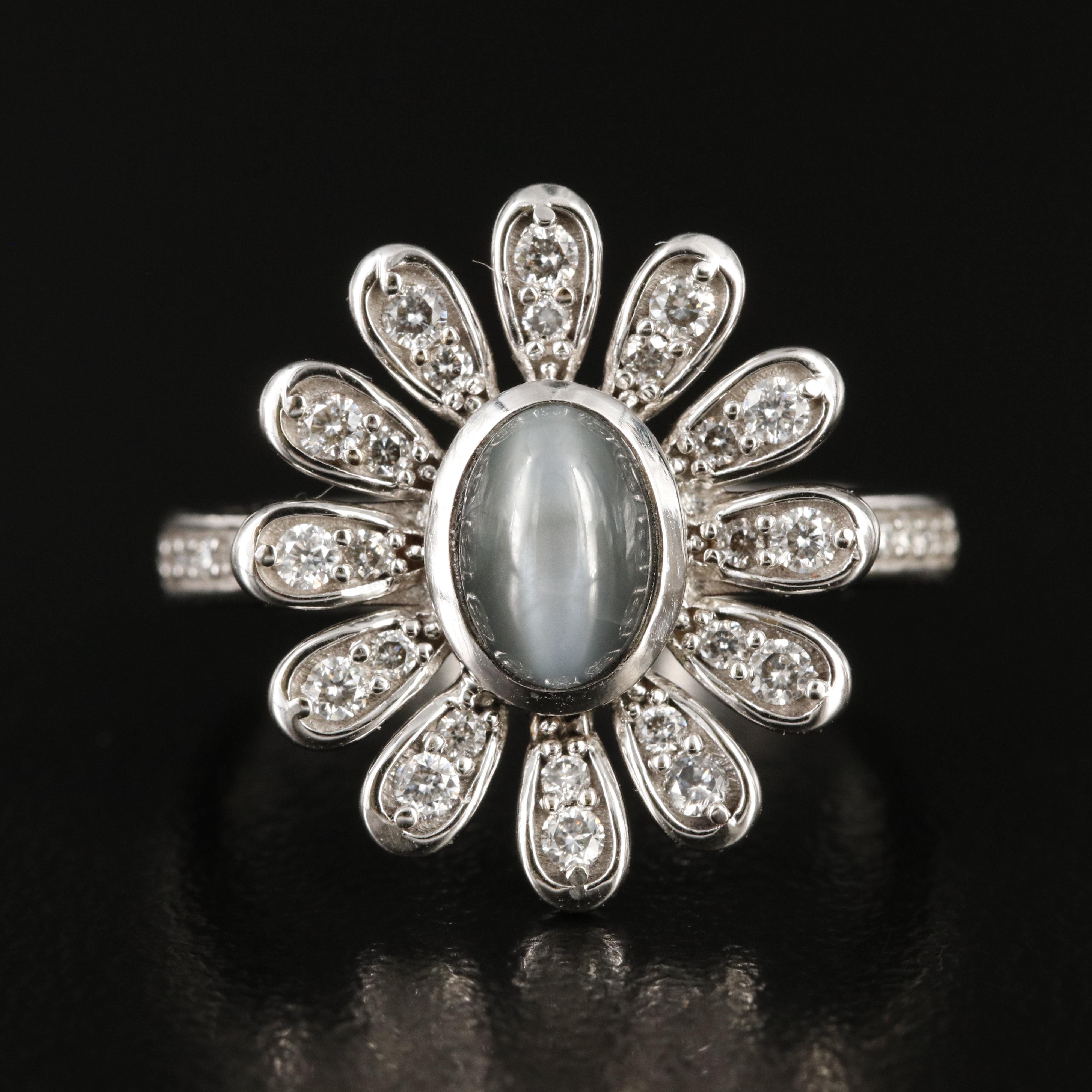Chromia Jewelry 18K Cat's Eye Chrysoberyl and Diamond Flower Ring