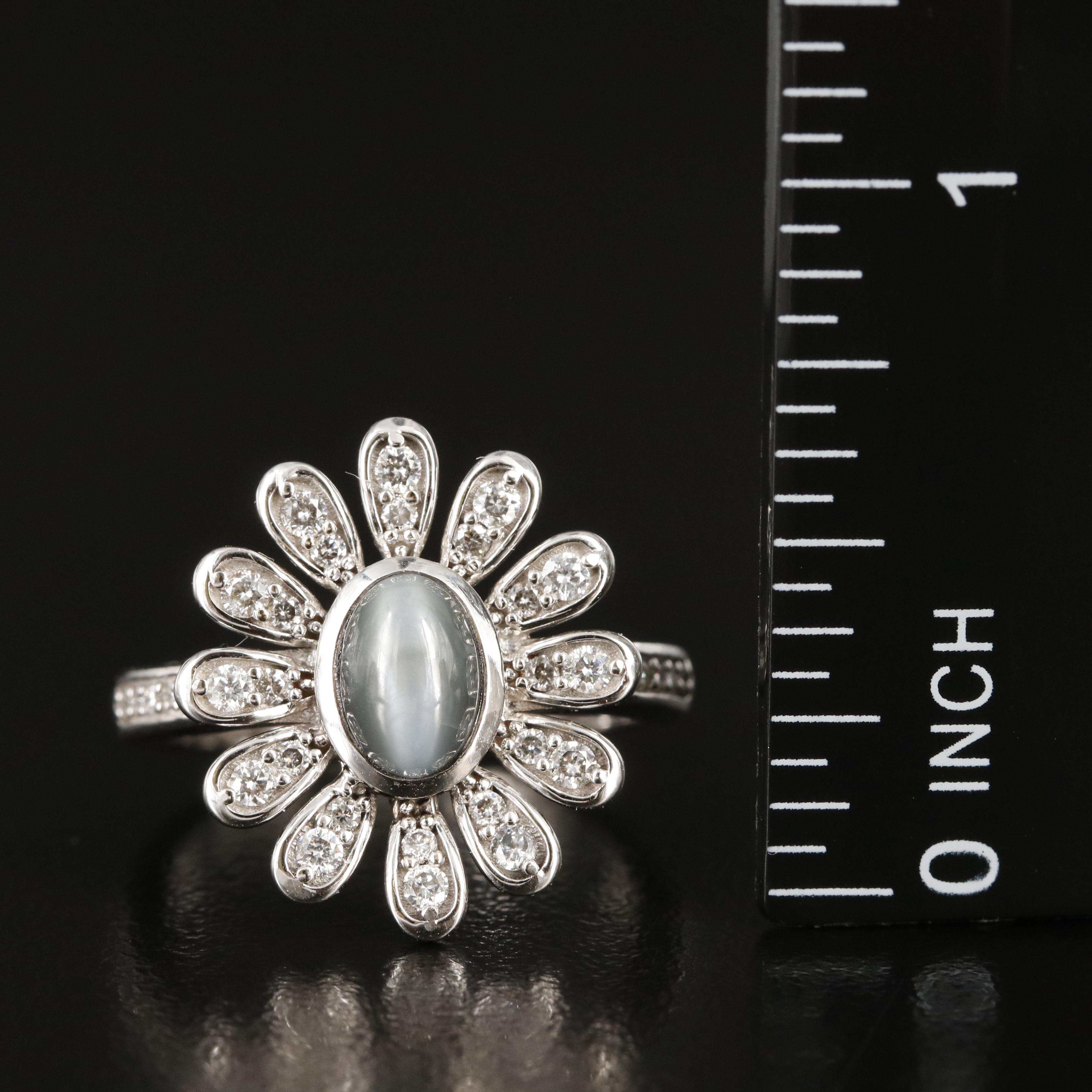 Chromia Jewelry 18K Cat's Eye Chrysoberyl and Diamond Flower Ring