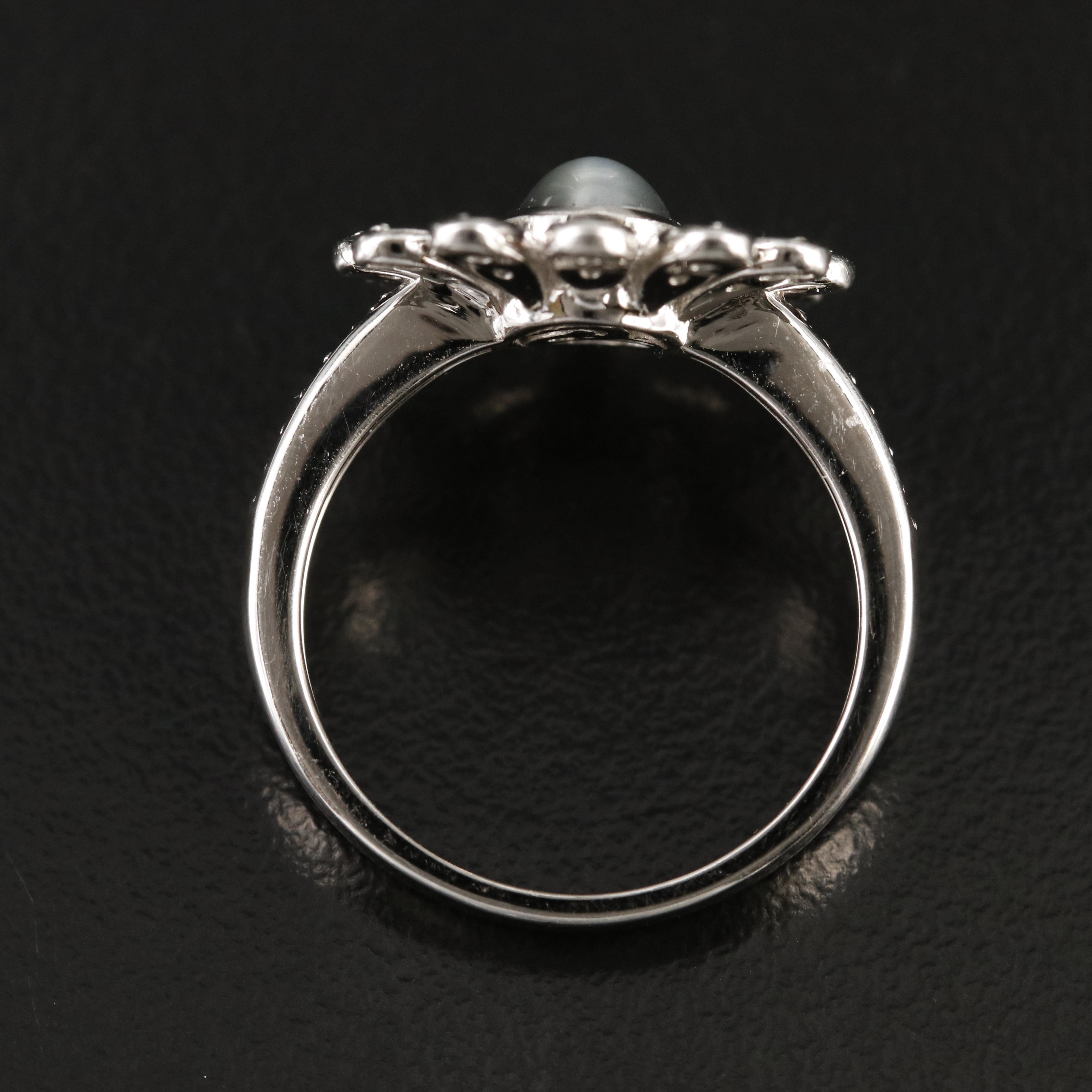 Chromia Jewelry 18K Cat's Eye Chrysoberyl and Diamond Flower Ring