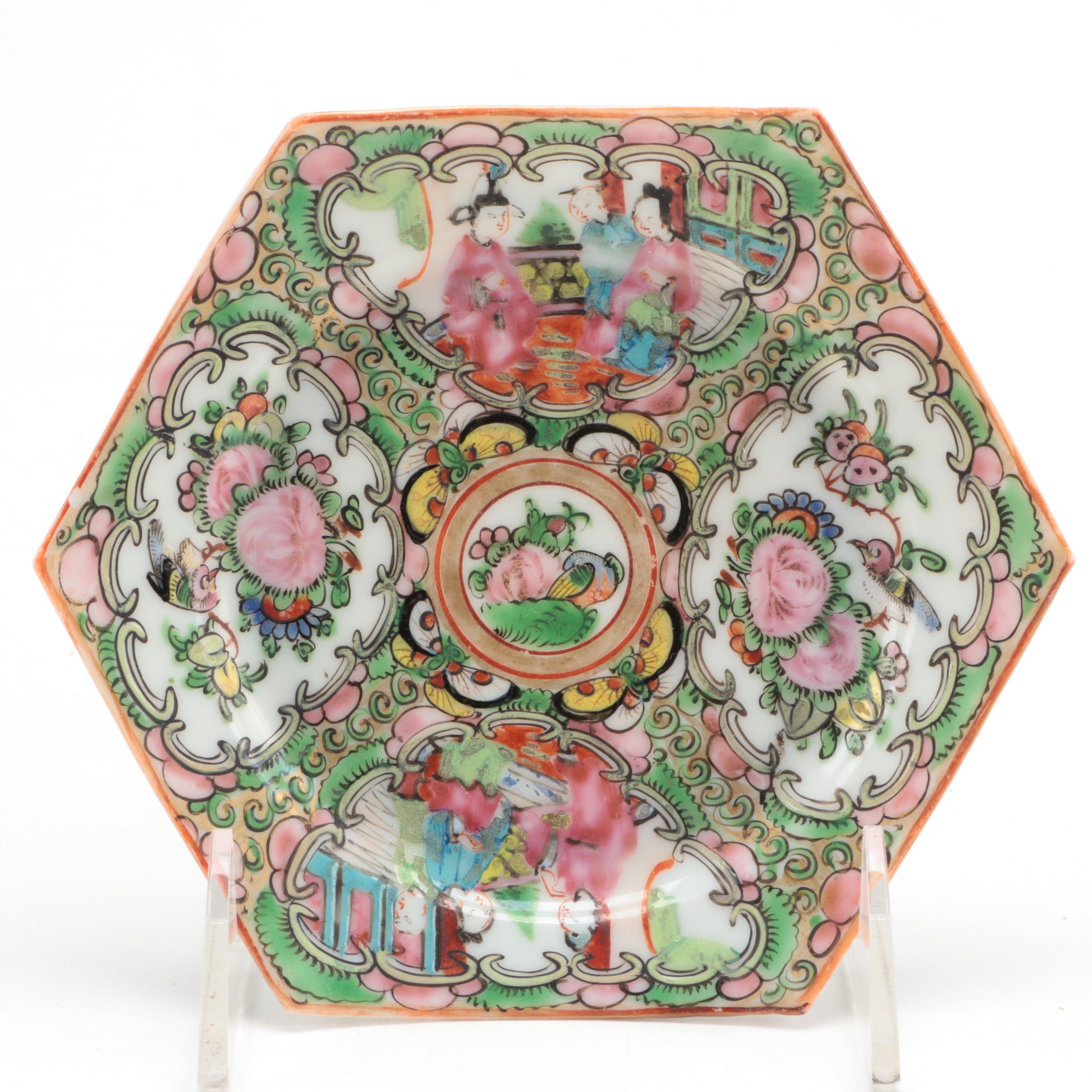 Japanese Hand-Painted Kutani Porcelain Vase with Chinese Rose Medallion Dish