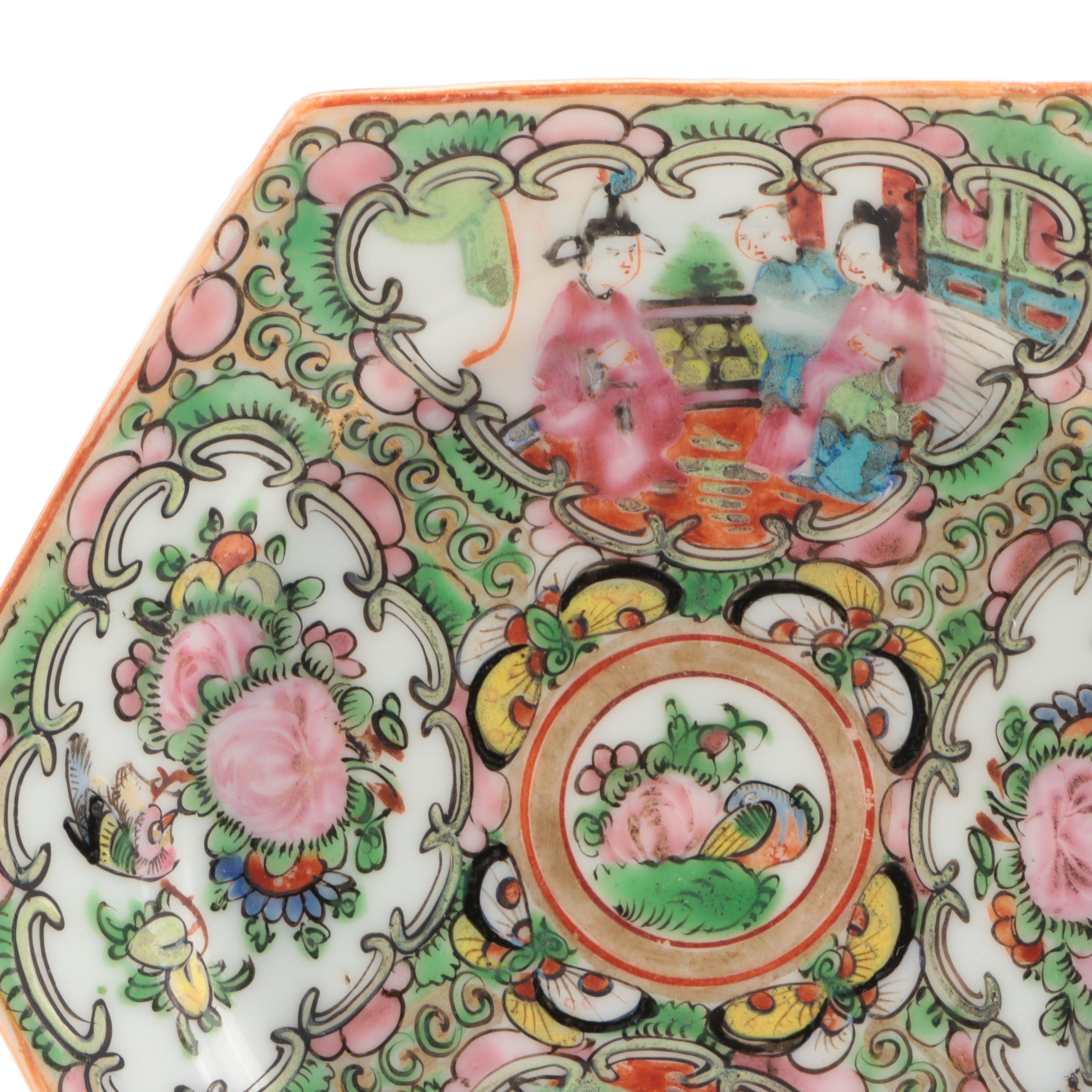 Japanese Hand-Painted Kutani Porcelain Vase with Chinese Rose Medallion Dish