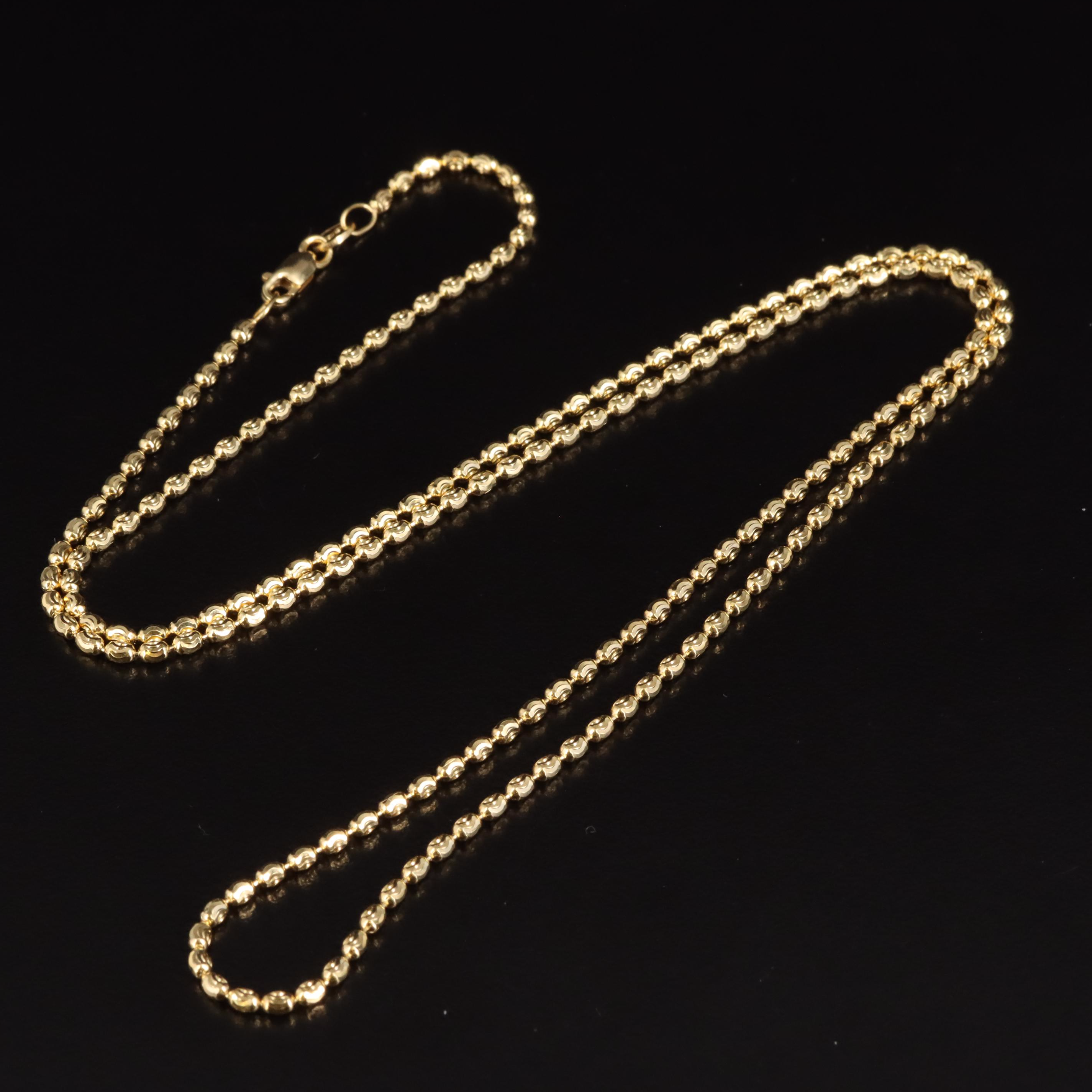 14K Diamond Cut Finish Bead Chain Necklace