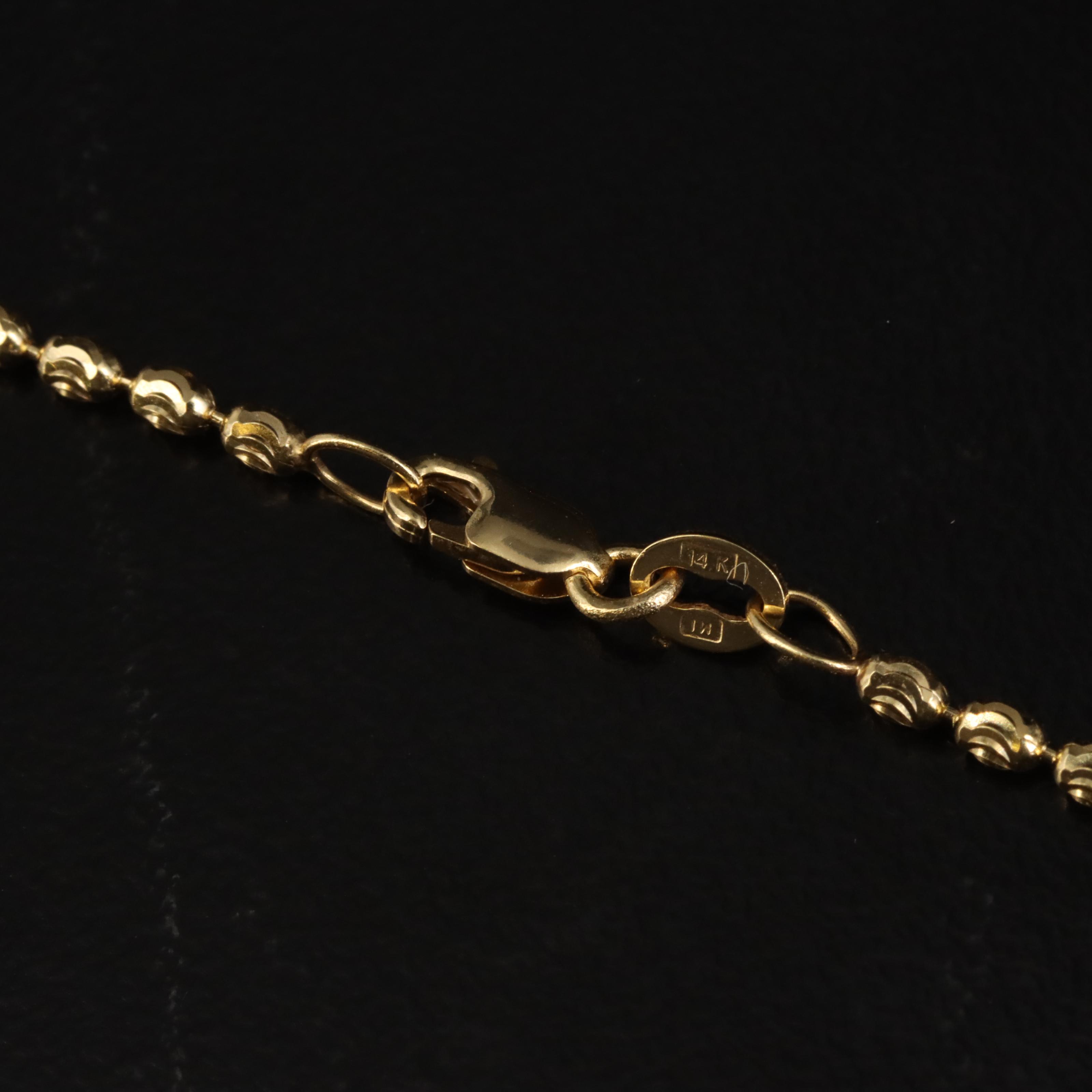 14K Diamond Cut Finish Bead Chain Necklace