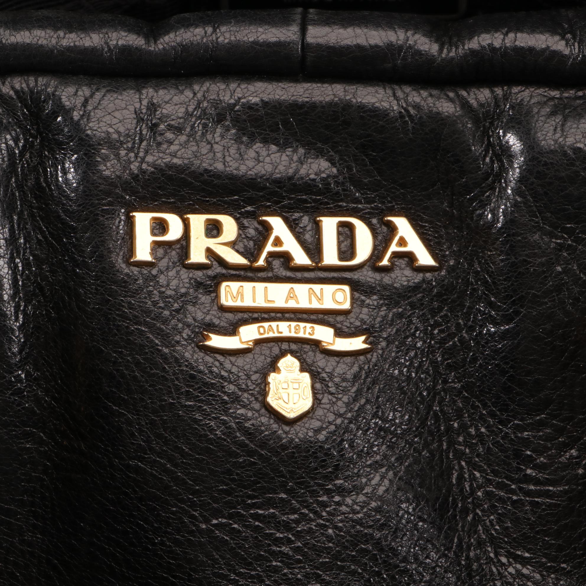 Prada Vitello Daino Satchel in Black Grained Leather