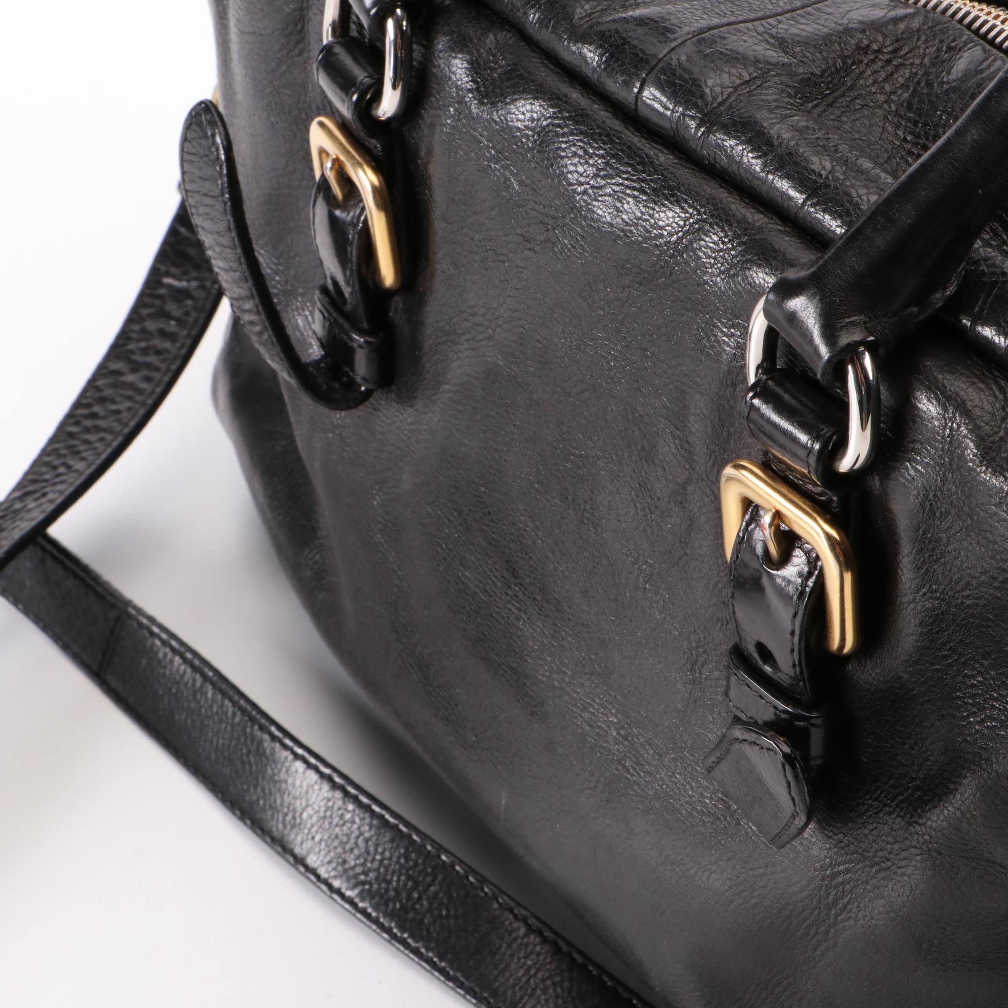 Prada Vitello Daino Satchel in Black Grained Leather