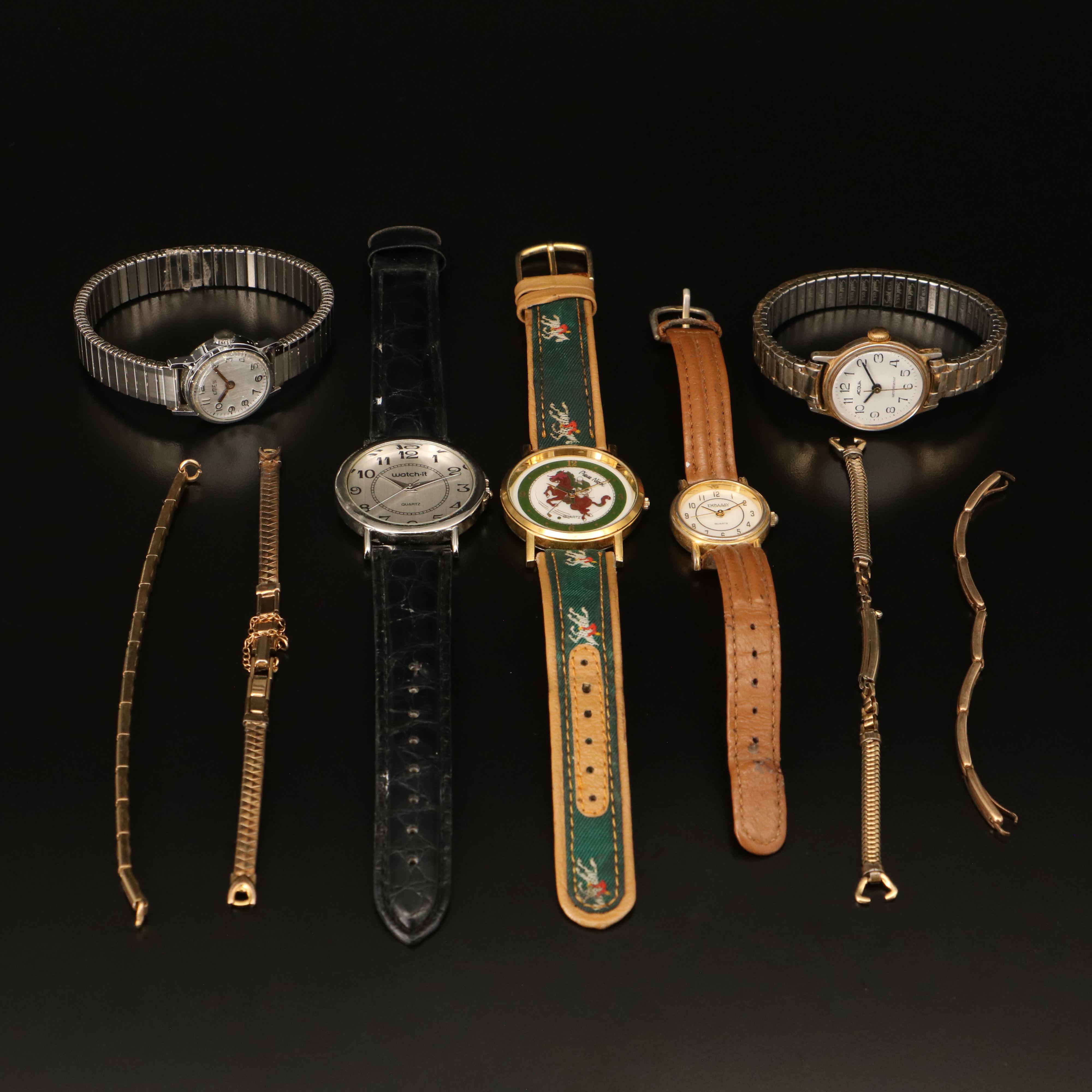 Collection of Five Quartz Fashion Watches and Four Watch Bracelets