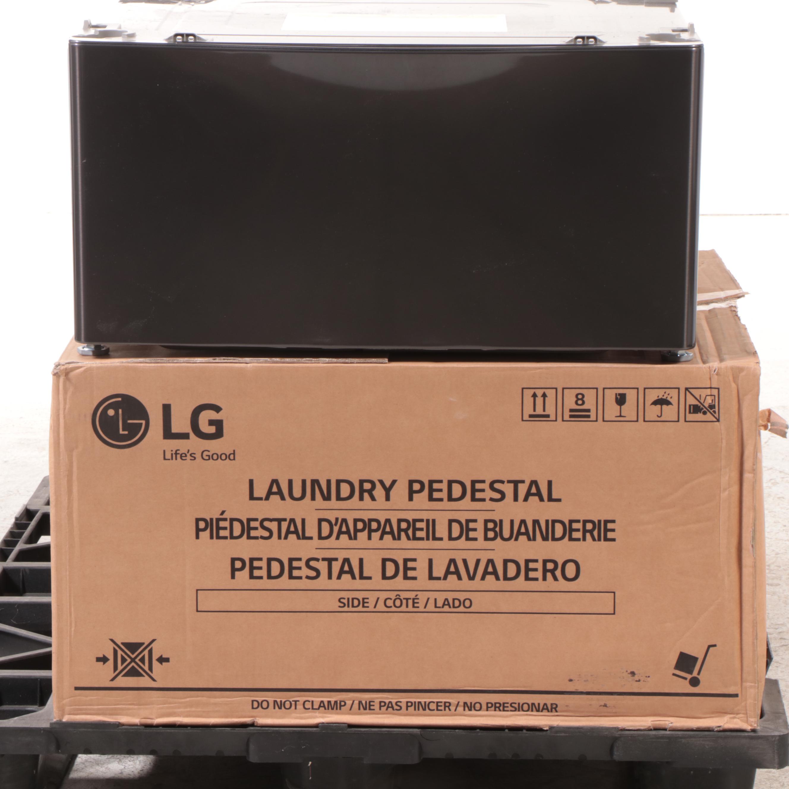 Two LG Black Steel Laundry Pedestals With Storage Drawer