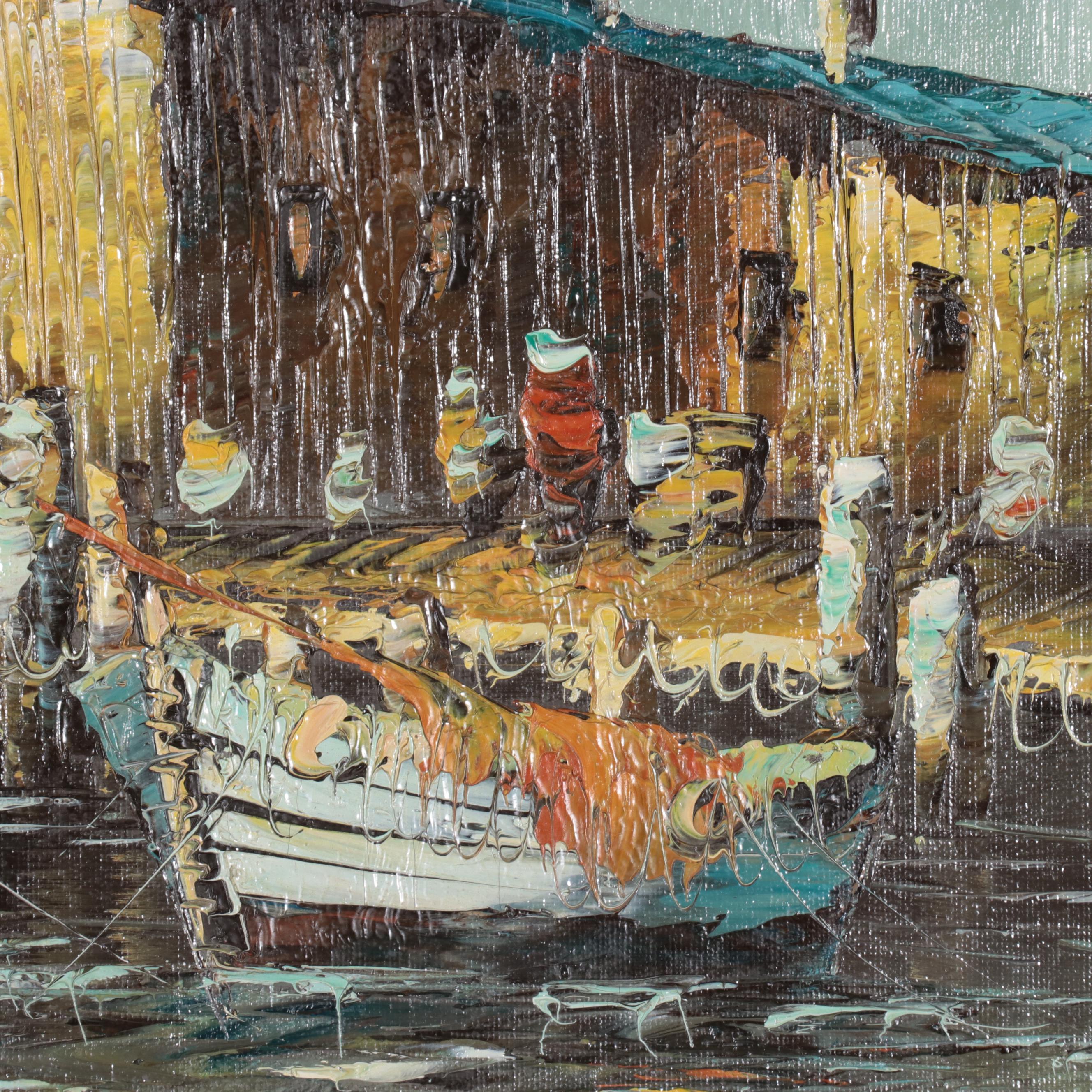 Harbor Scene Oil Painting
