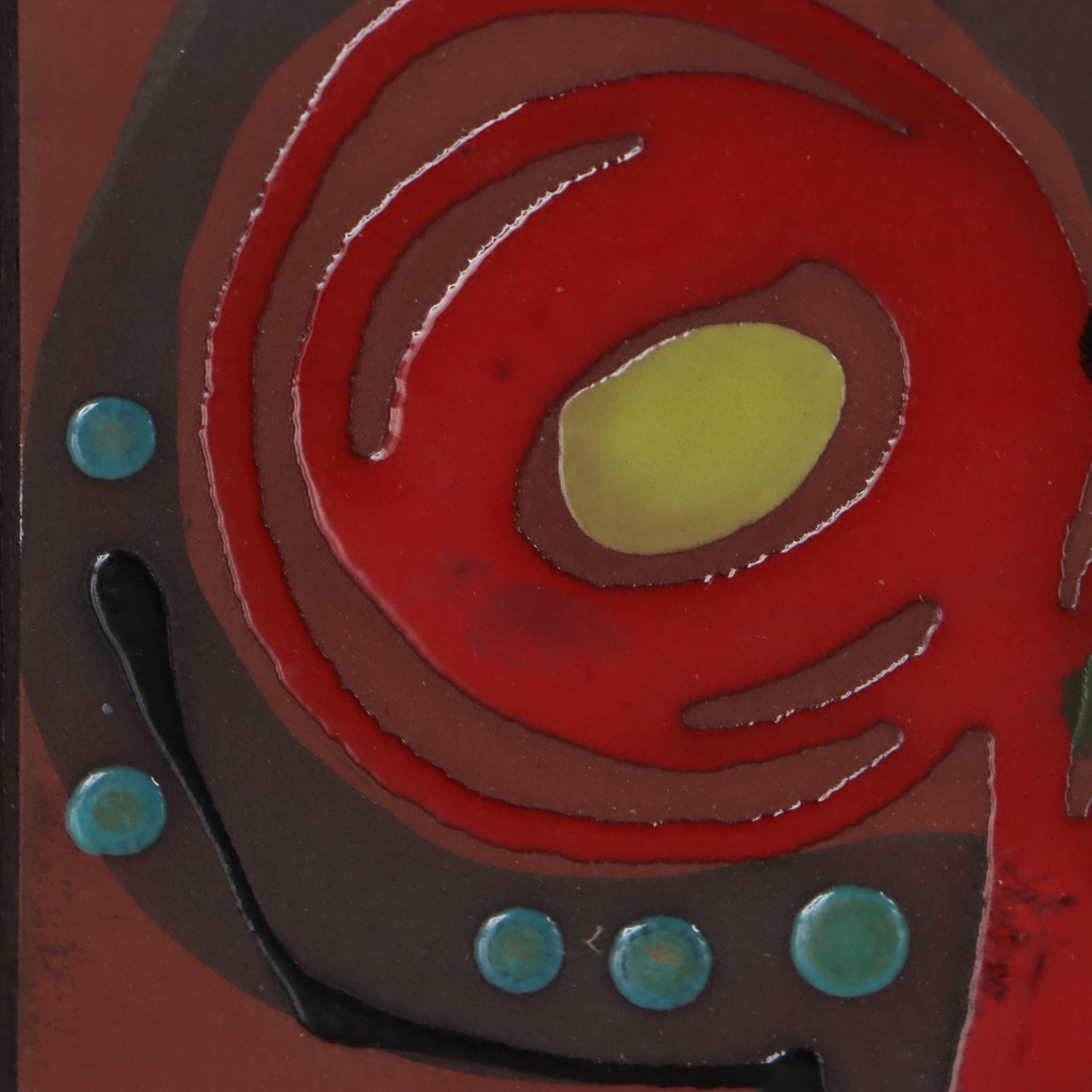 Jean-Claude de Vendegies Abstract Enamel Painting on Tile, 1977