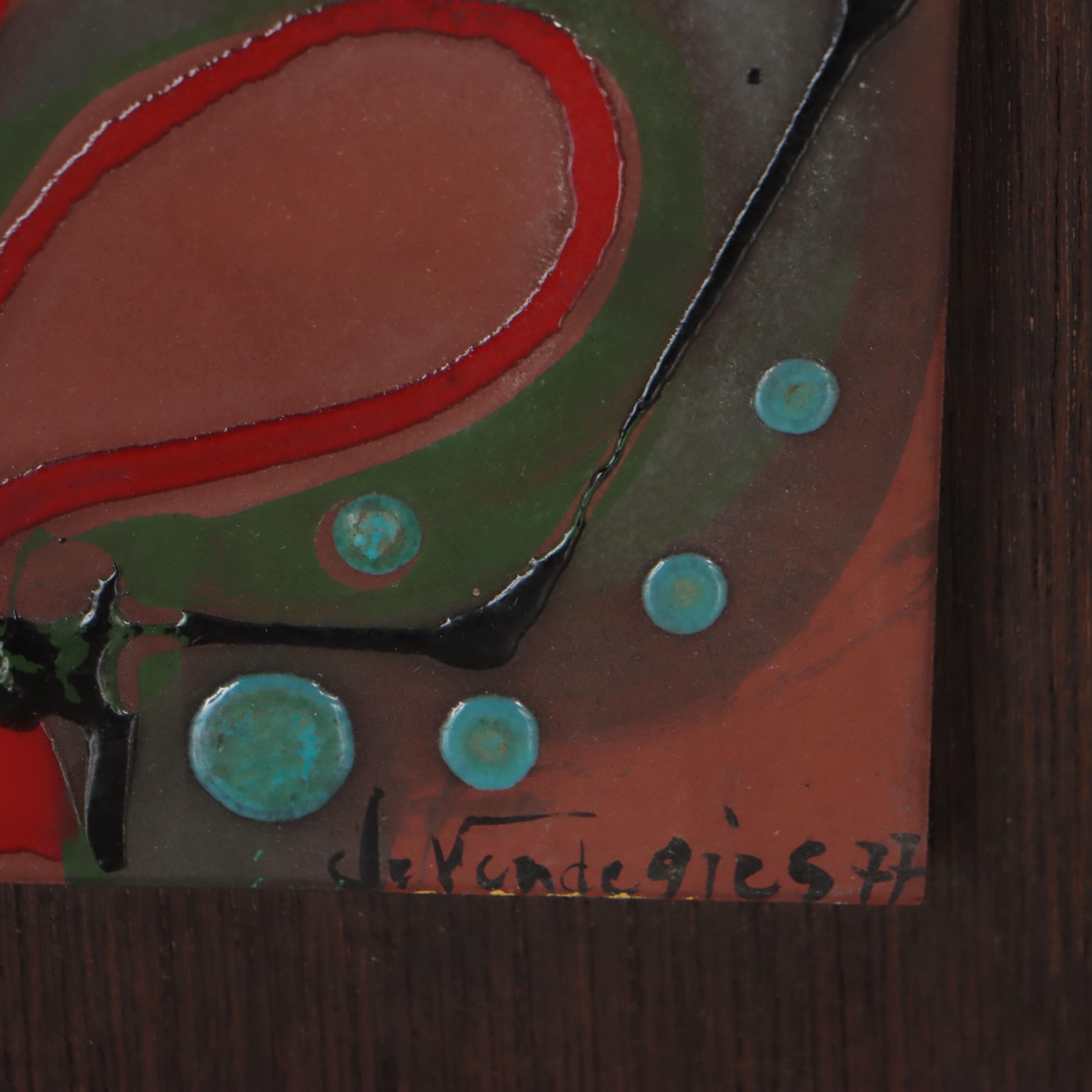 Jean-Claude de Vendegies Abstract Enamel Painting on Tile, 1977