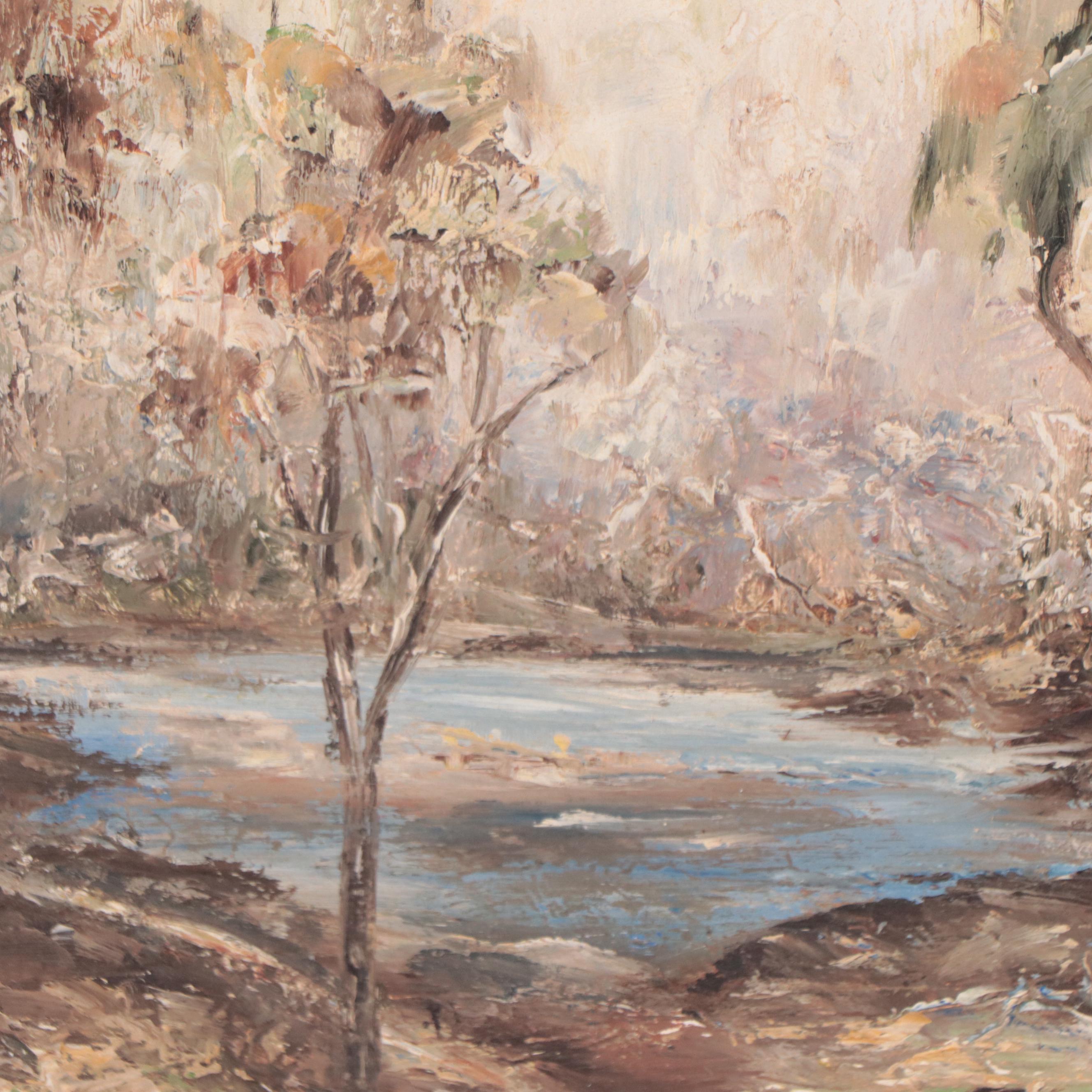 Landscape Oil Painting of Forest Pond