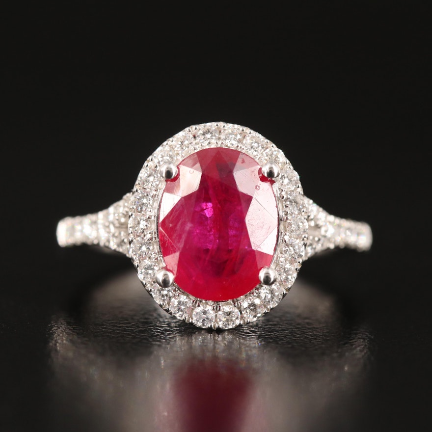 EFFY 14K 2.11 CT Ruby Ring with Diamond Halo with Branded Box