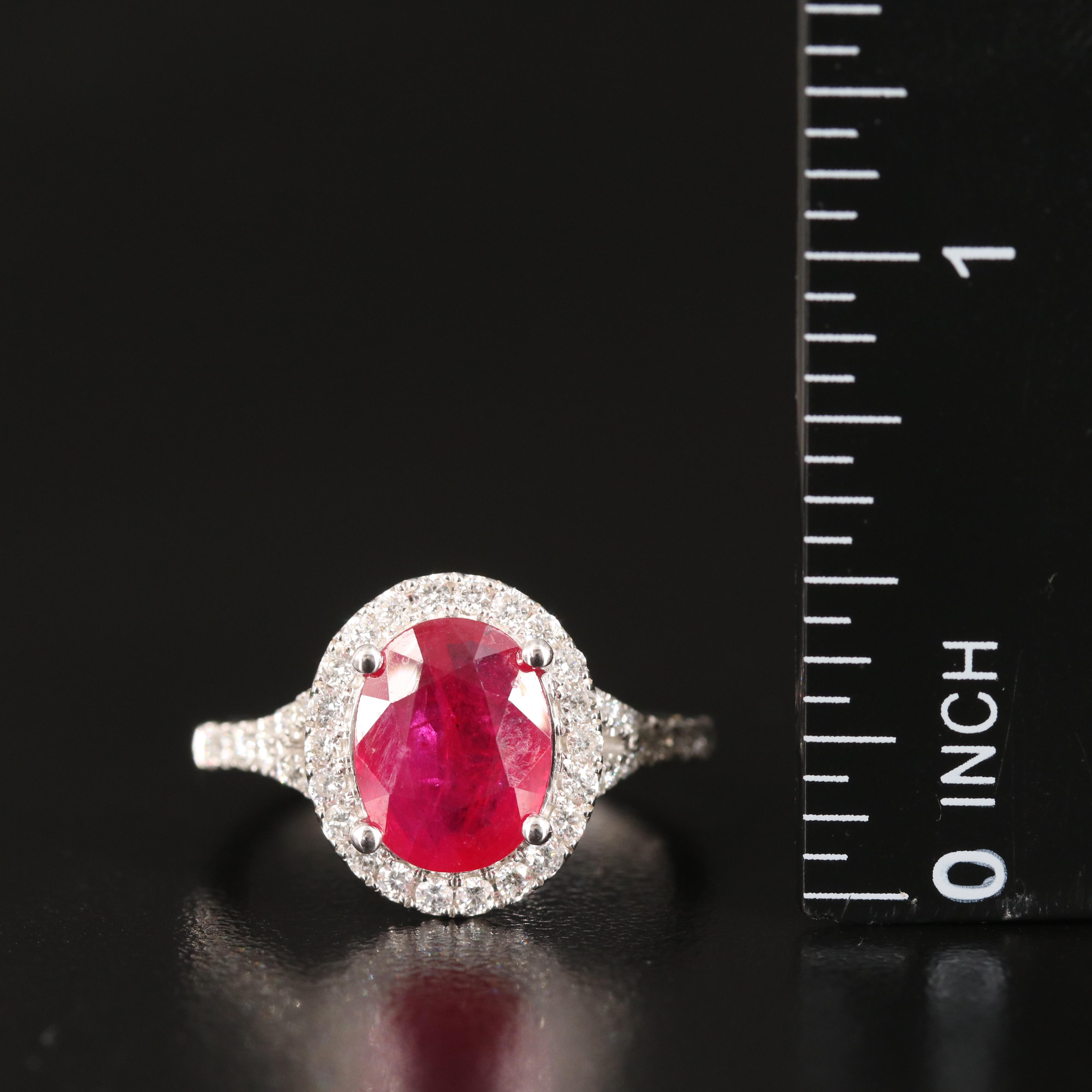 EFFY 14K 2.11 CT Ruby Ring with Diamond Halo with Branded Box